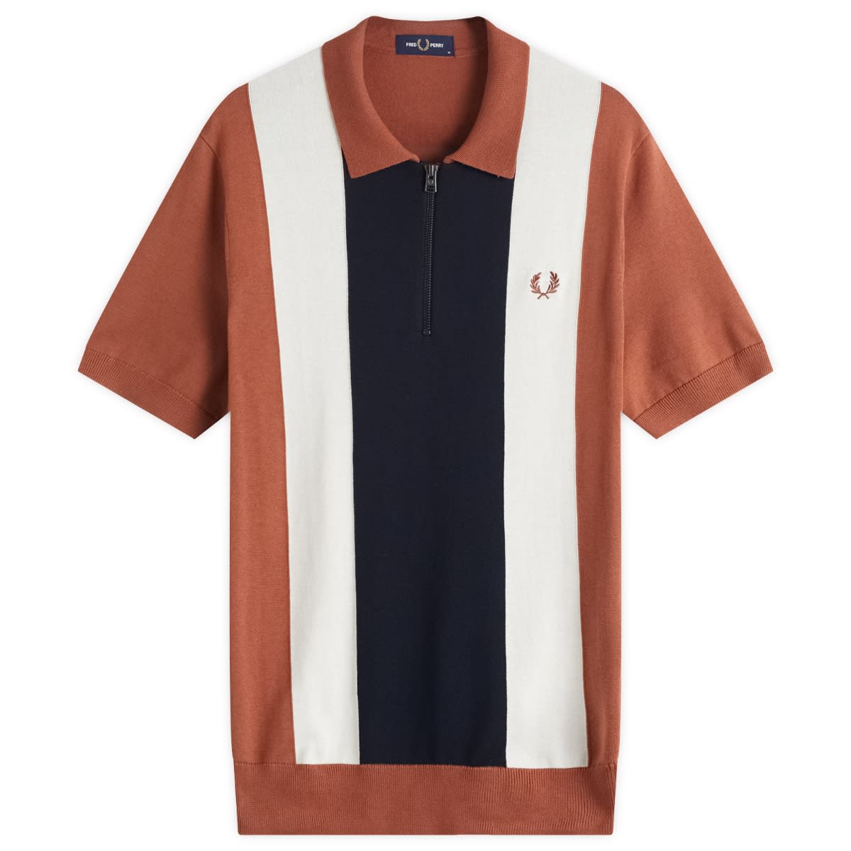 Fred Perry Vertical Stripe Zip Neck Shirt Cnm/Navy/Lecr