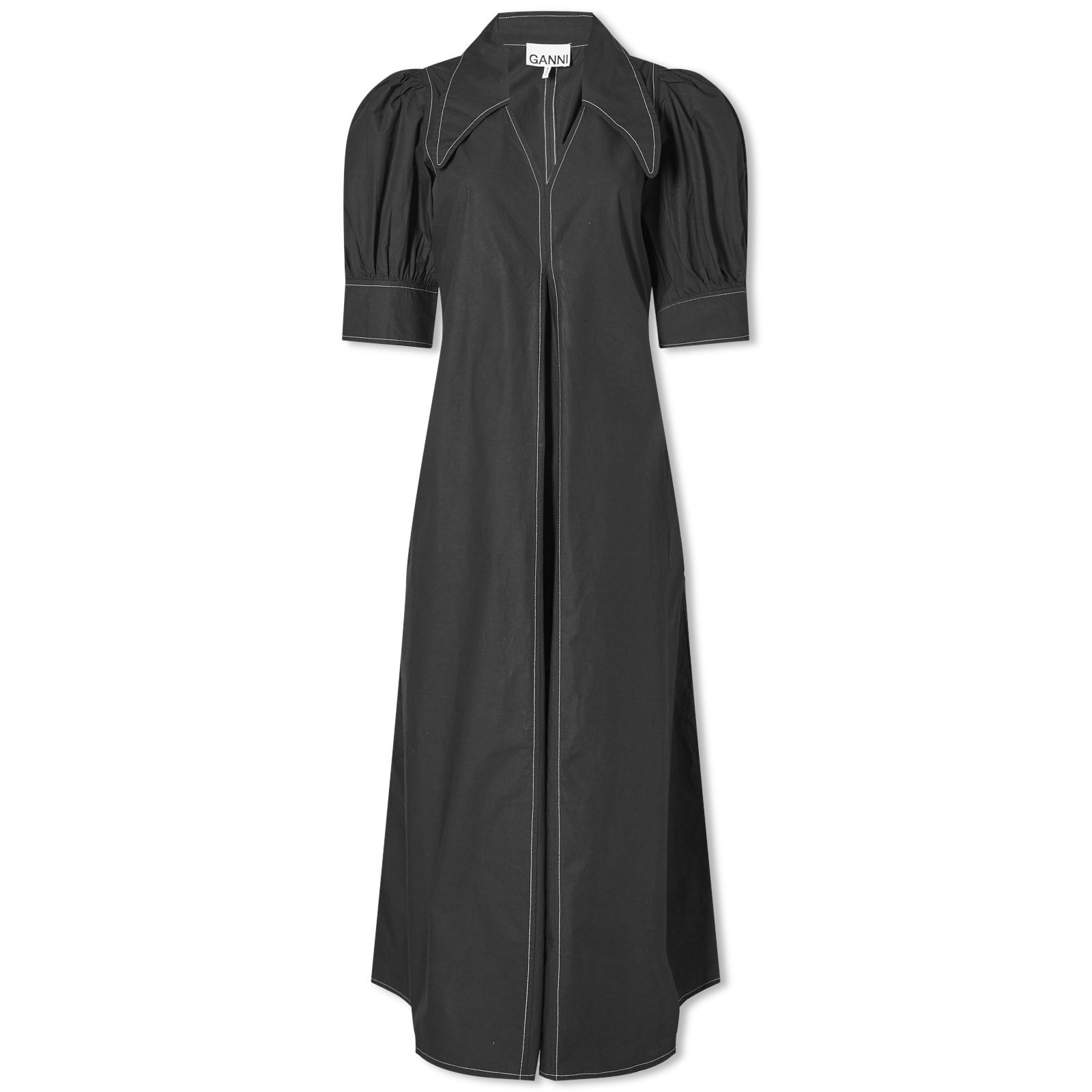 Ganni Cotton Poplin V-Neck Maxi Dress Black | END. (TW)