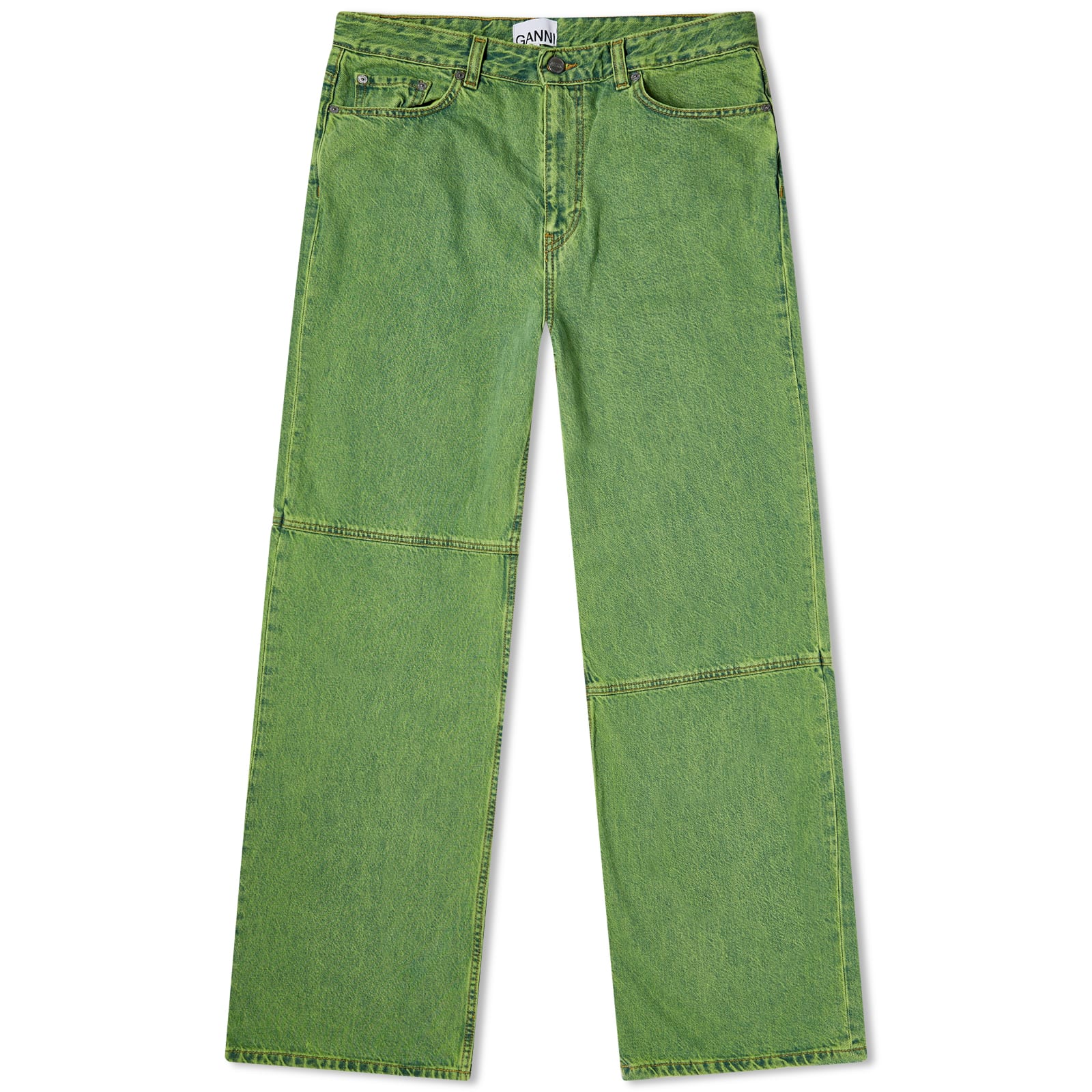 GANNI Overdyed Bleach Denim Magny Jeans Lime Punch END.