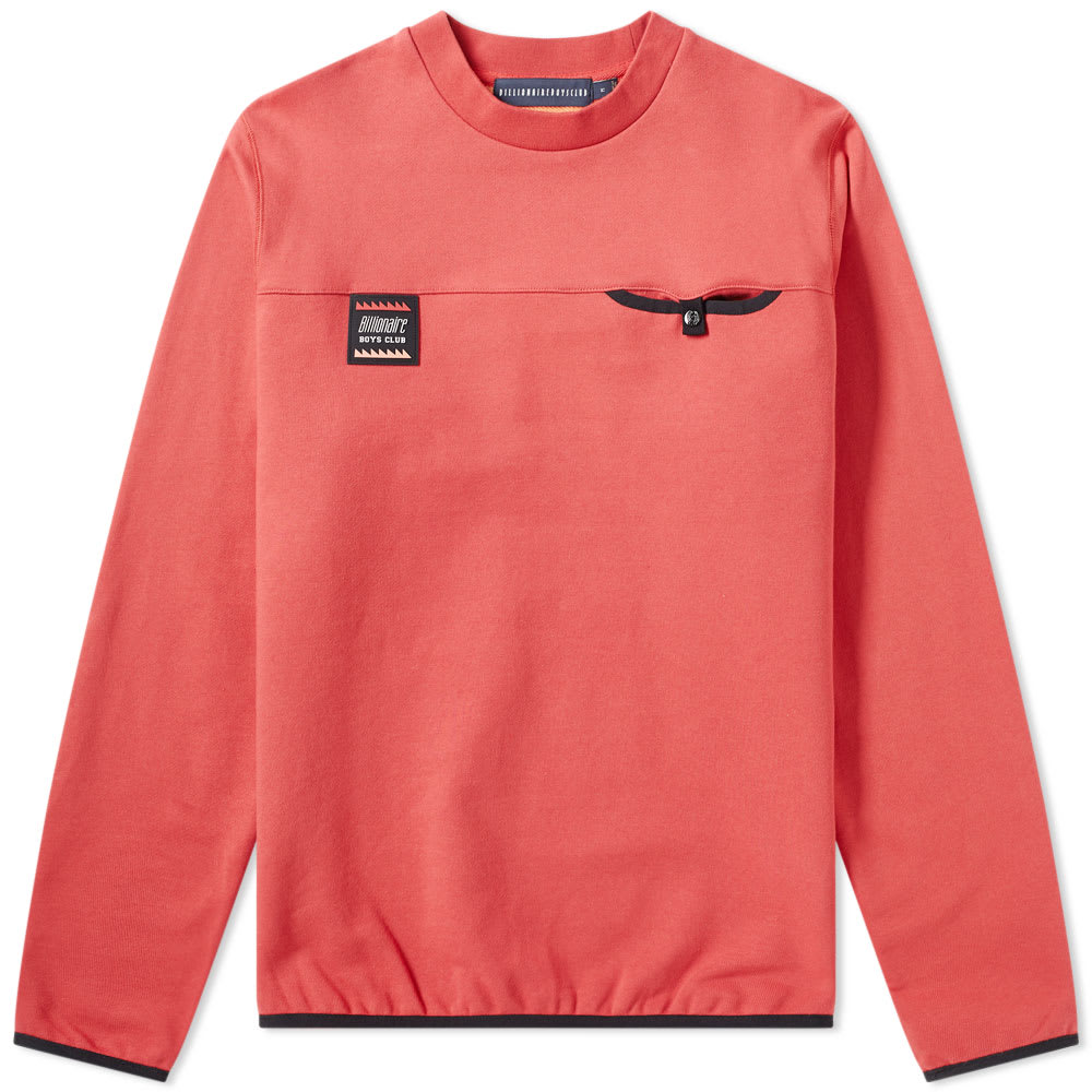 Sun-bleached in orange and red, this sweat from Billionaire Boys Club is as bright and bold as their SS19 collection. Dominating with its two-tone wash, their tech-take on streetwear replaces the ribbed cuffs and hem with a secure elastic, while a rubber patch rounds off the pullover.

100% Cotton
Loopback Jersey
Ribbed Crewneck
Chest Pocket
Rubberised Brand Patch
Elasticated Cuffs & Hem

This garment is not pre-shrunk and will shrink after wash, this is not a fault.