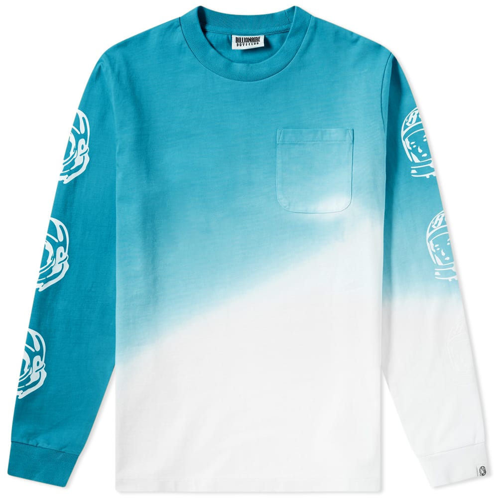 Fading from teal to white, this retro-inspired tee from Billionaire Boys Club offers a playful take on an everyday staple. Effortlessly styled, the long sleeved design is printed with the brand's recurrent astronaut motif along the sleeves, rounding this street-ready look off perfectly. 

100% Cotton
Patch Pocket
Printed Branding 
Ribbed Crewneck & Cuffs