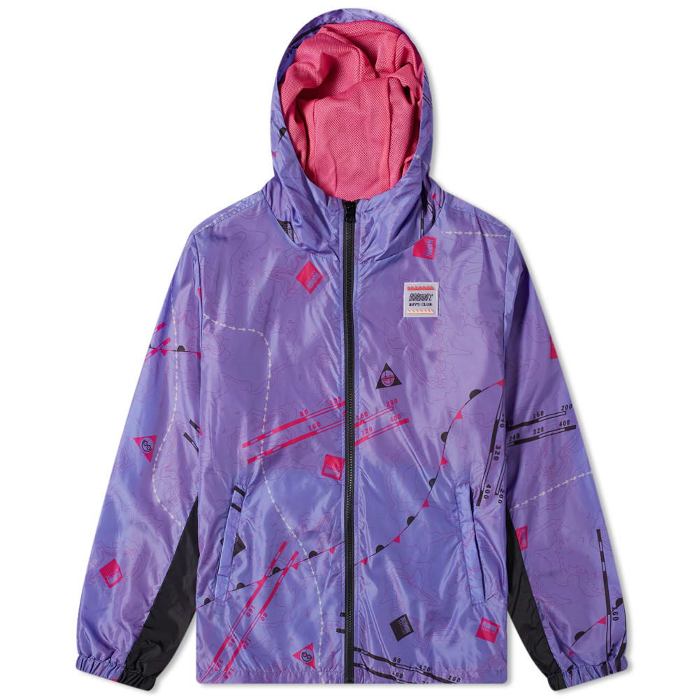 Ready for your urban expeditions, Billionaire Boys Club deliver this eye-catching purple windbreaker. Lined with a breathable mesh, the nylon construction pays homage to French explorer, Jacques Cousteau with nautical-inspired branding throughout. Equipped for unpredictable showers, this hooded silhouette is signed off with a rubberised brand patch to the chest. 

100% Nylon
Mesh Lining
Zip Closure
2 Side Entry Pockets
Printed Branding 
Rubberised Brand Patch
Drawstring Hem
Elasticated Cuffs