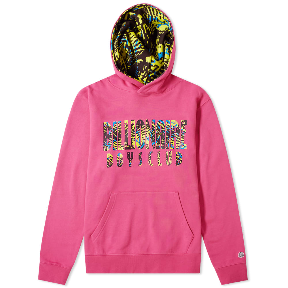 Echoing their vibrant and playful nature, Billionaire Boys Club present this overdyed popover hoody. Demanding attention with its fuchsia pink outer, this off-duty sweat is embellished with the collection's recurrent 'fish camo' to the hood and chest, rounding the sweat off with a colourful finish. 

100% Cotton
Loopback Jersey
Printed Branding
Kangaroo Pouch Pocket
Astronaut Appliqué
Ribbed Cuffs & Hem