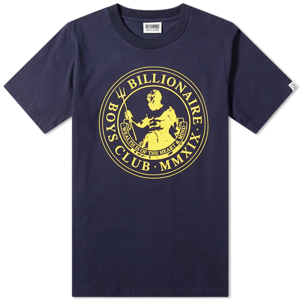 Sure to make you feel powerful with every wear, Billionaire Boys Club turn to Greek mythology for inspiration this season. Printed with the Greek god, Poseidon, to the chest for a mythical touch, this short sleeve design is finished with Pharrell and Nigo's signature mantra, "Wealth is of the heart & mind". 

100% Cotton
Ribbed Crewneck
Printed Branding
