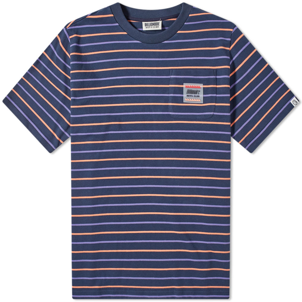 Ready for the warmer weather, this navy striped tee from Billionaire Boys Club will fall straight into your summer rotation. Made from a comfy cotton, the everyday essential is styled with a patch pocket to the chest, signed off by a rubberised brand patch for a finishing touch. 

100% Cotton
Ribbed Crewneck
Patch Pocket
Rubberised Brand Patch