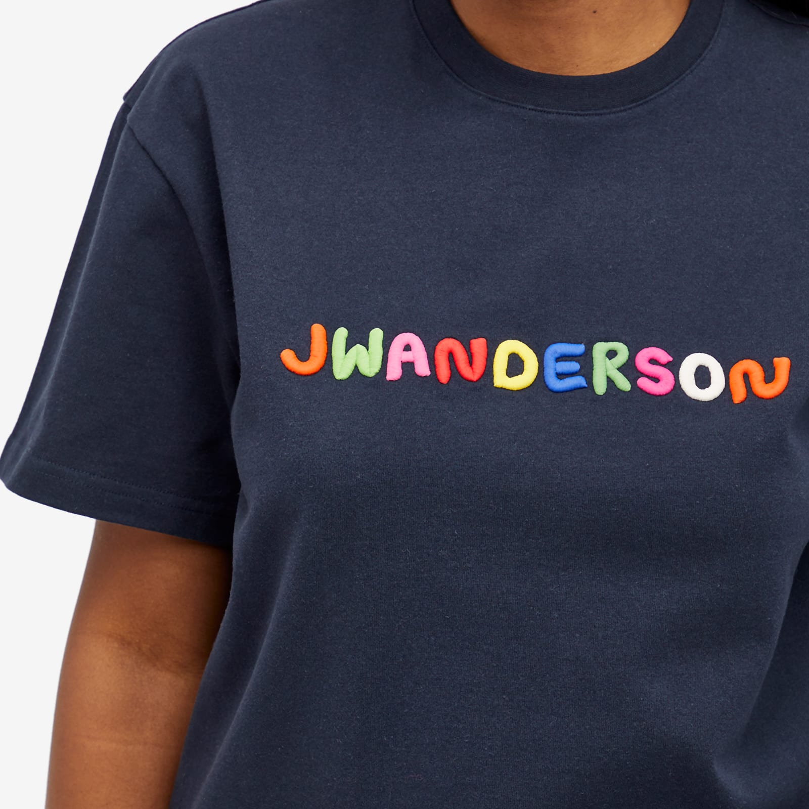 JW Anderson Women's Logo Embroidery T-Shirt Navy | JT0228