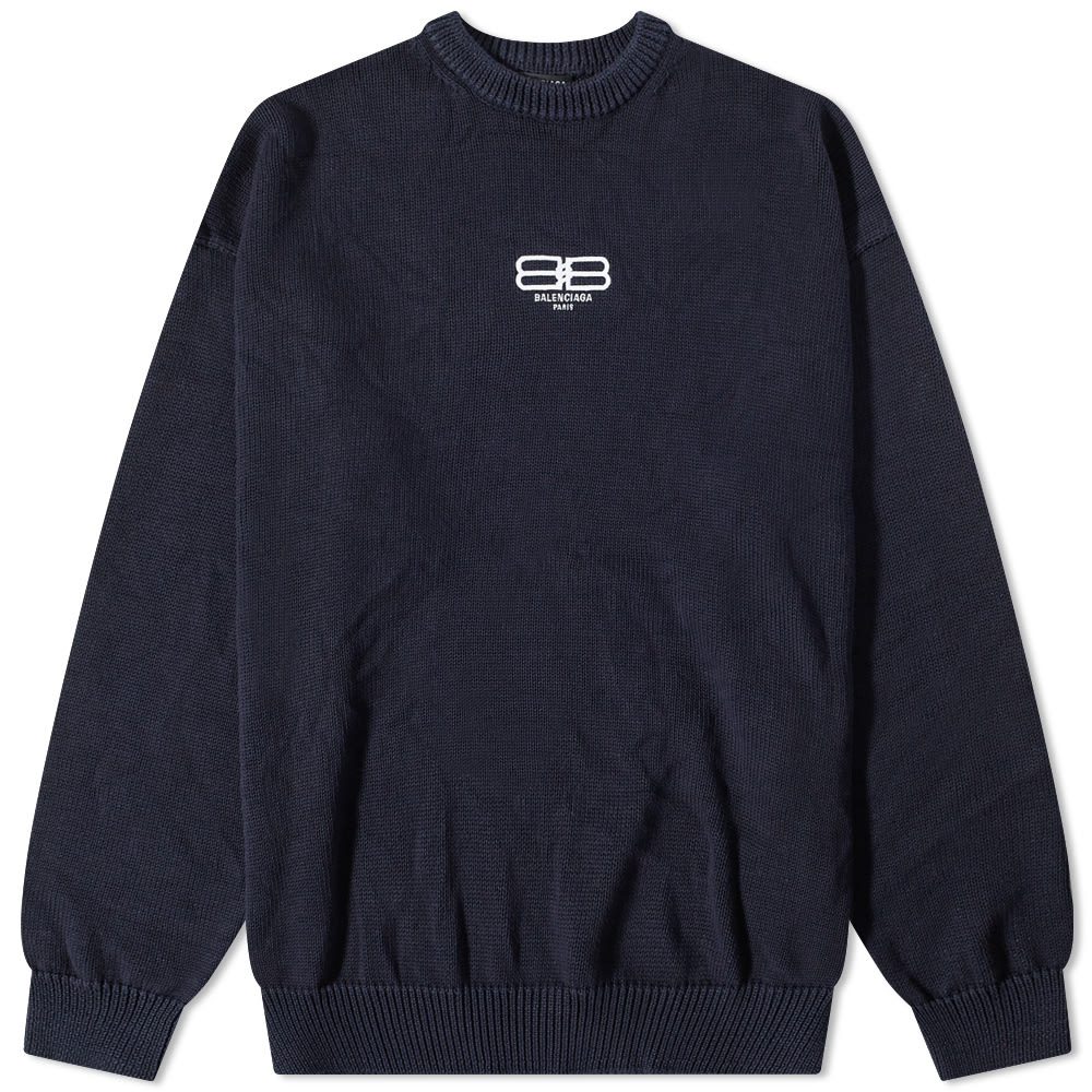 Balenciaga Embroidered BB Logo Crew Knit Navy | END. (US)