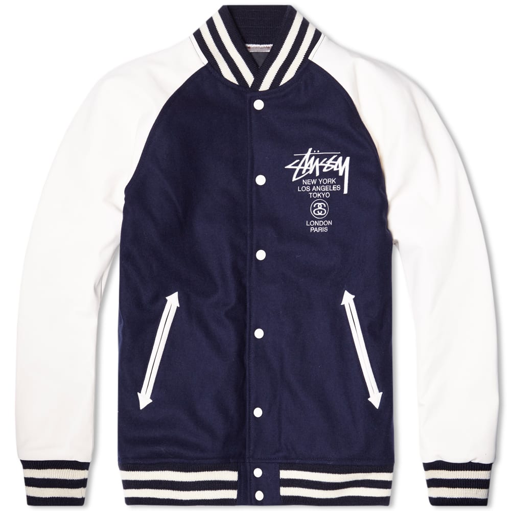 Stussy world tour varsity jacket clearance