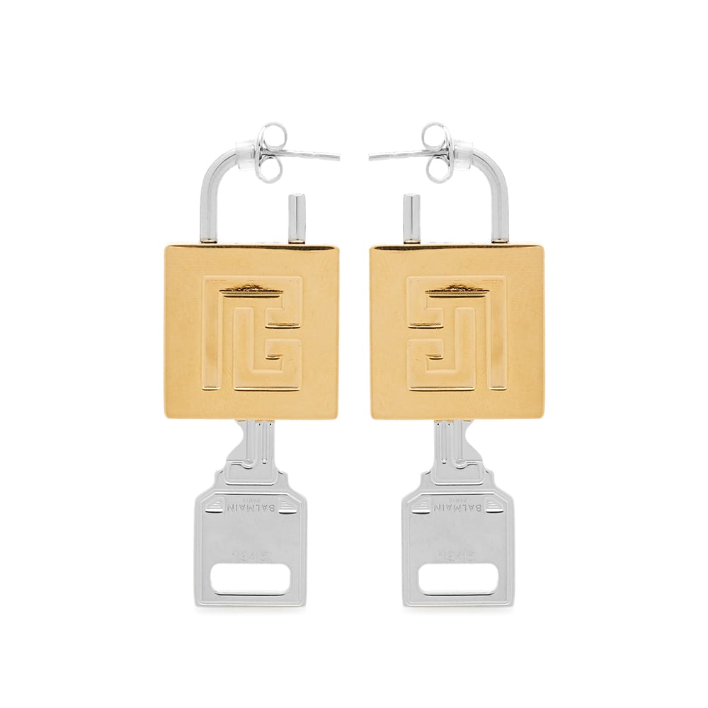 Balmain Key & Lock Earrings Clear & Silver END.