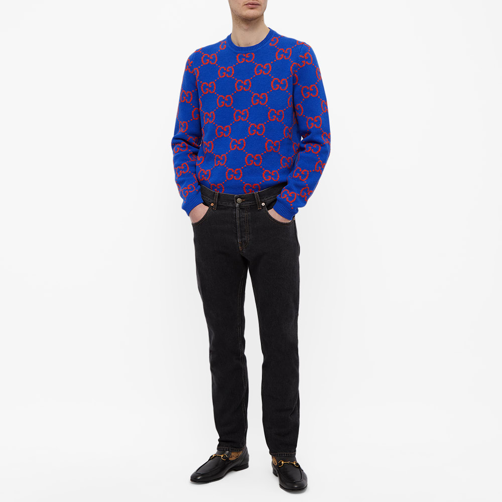 Gucci Checkerboard GG Crew Neck Knit Blue END.