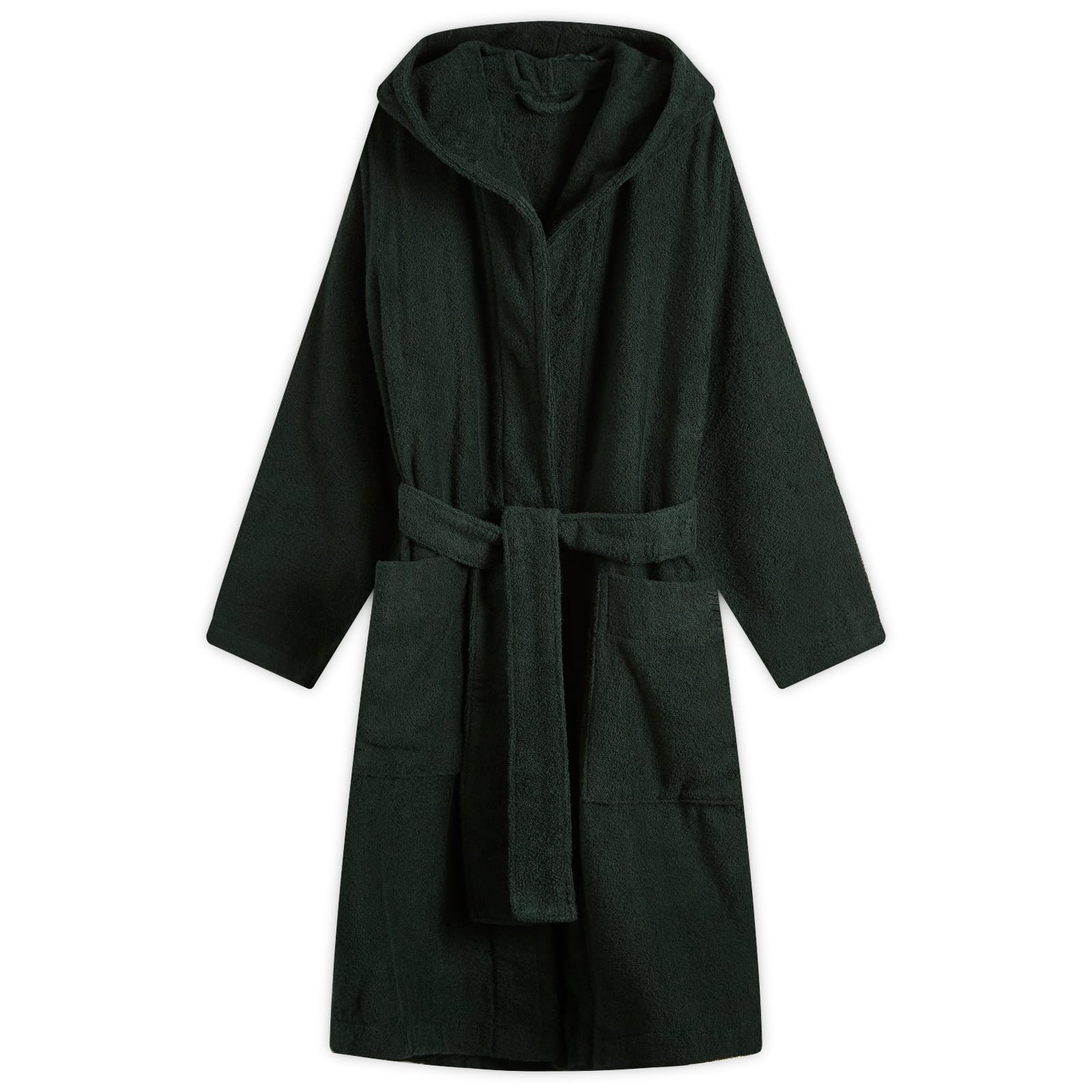Tekla Fabrics Terry Hooded Bathrobe Forest Green Stripes