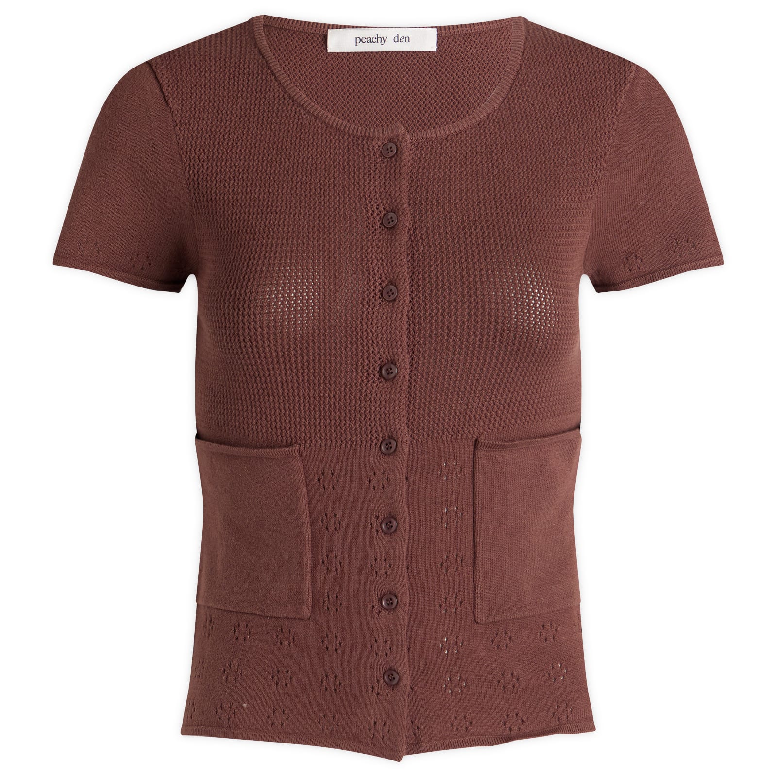 Peachy Den Women's Marie Knit Polo Top in Chocolate, Size X-Small