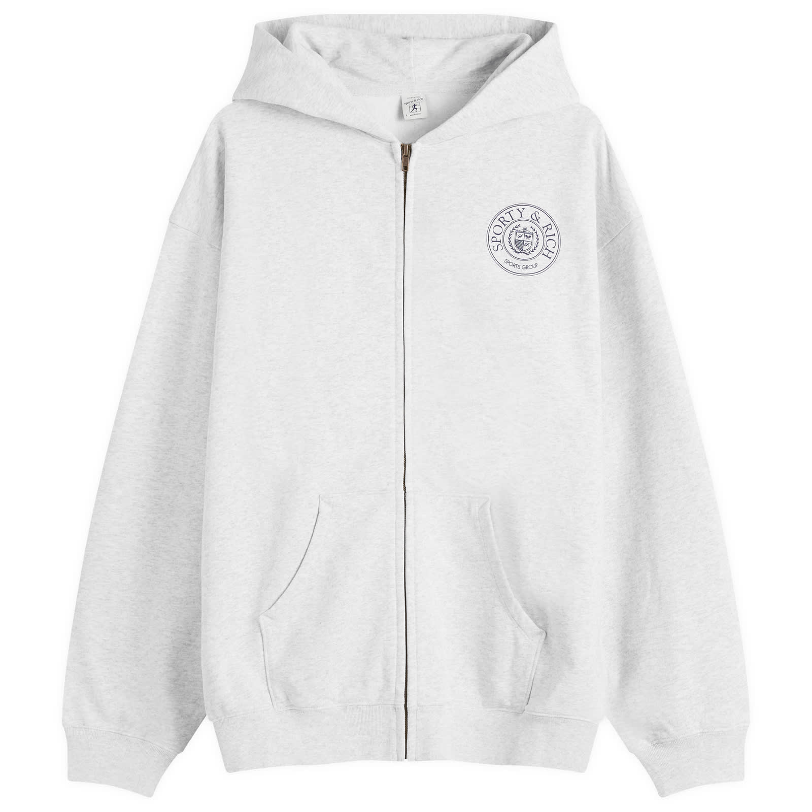 Sporty & Rich Connecticut Crest Zip Hoodie Heather Grey