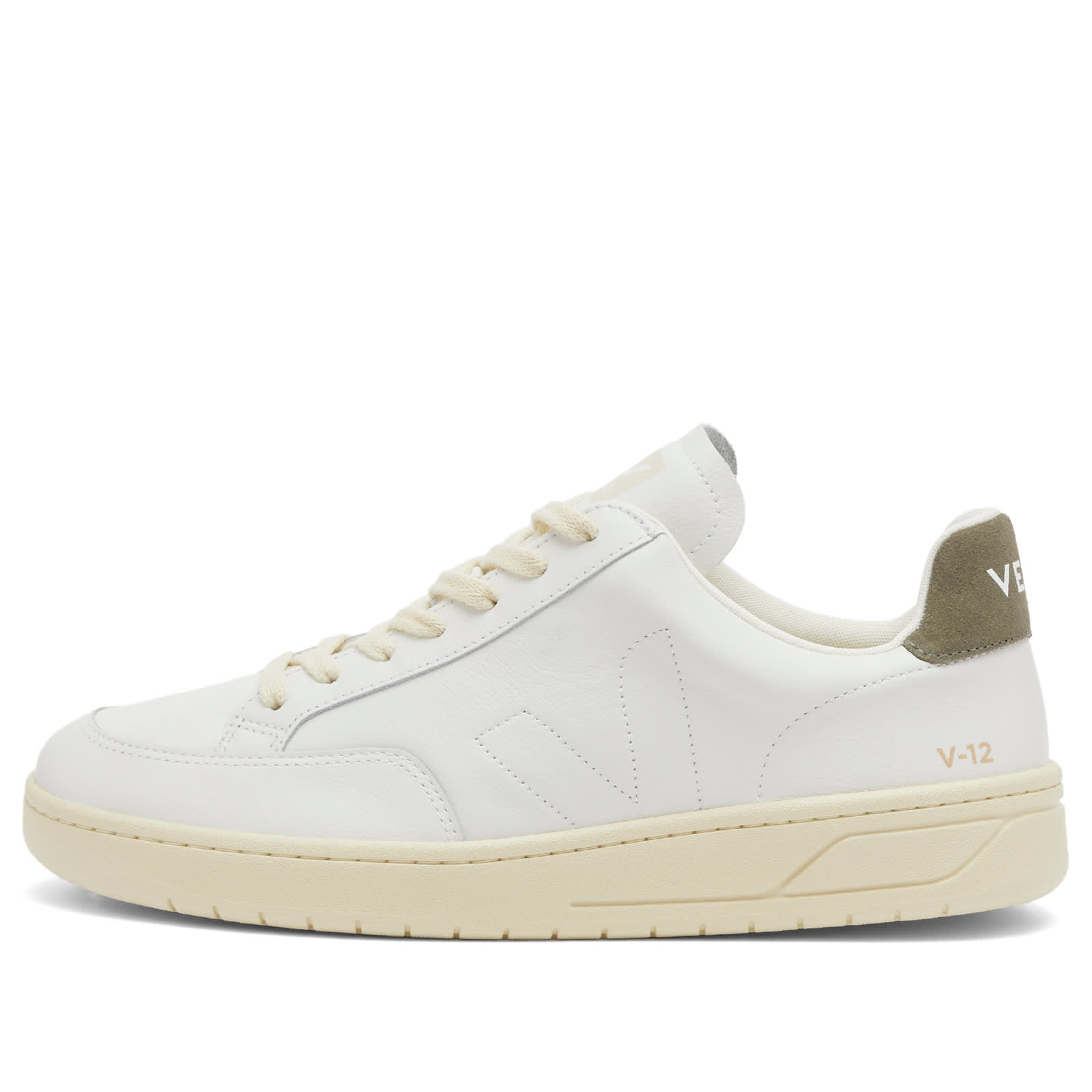 Veja Men's V-12 Stitch Sneaker in Extra White/White/Khaki - XS2003679B