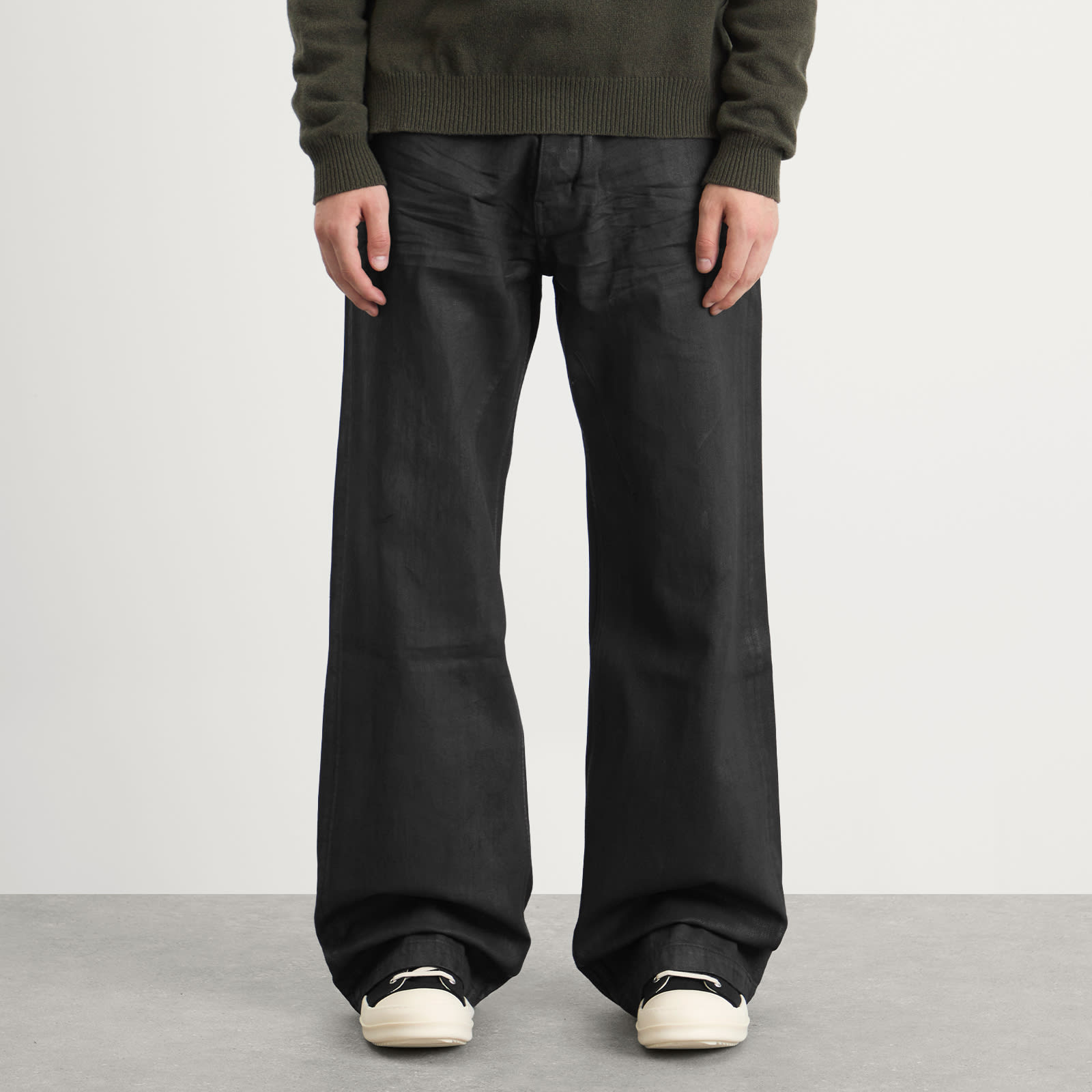 Rick Owens DRKSHDW Men's Geth Coated Jeans Black Wax - Curated