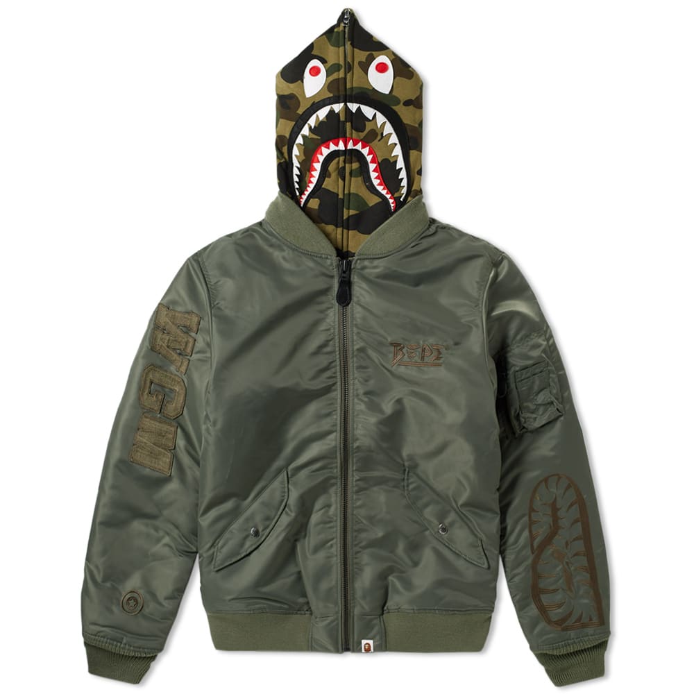 A Bathing Ape Shark Hoodie MA-1 Jacket Olive Drab | END. (GB)