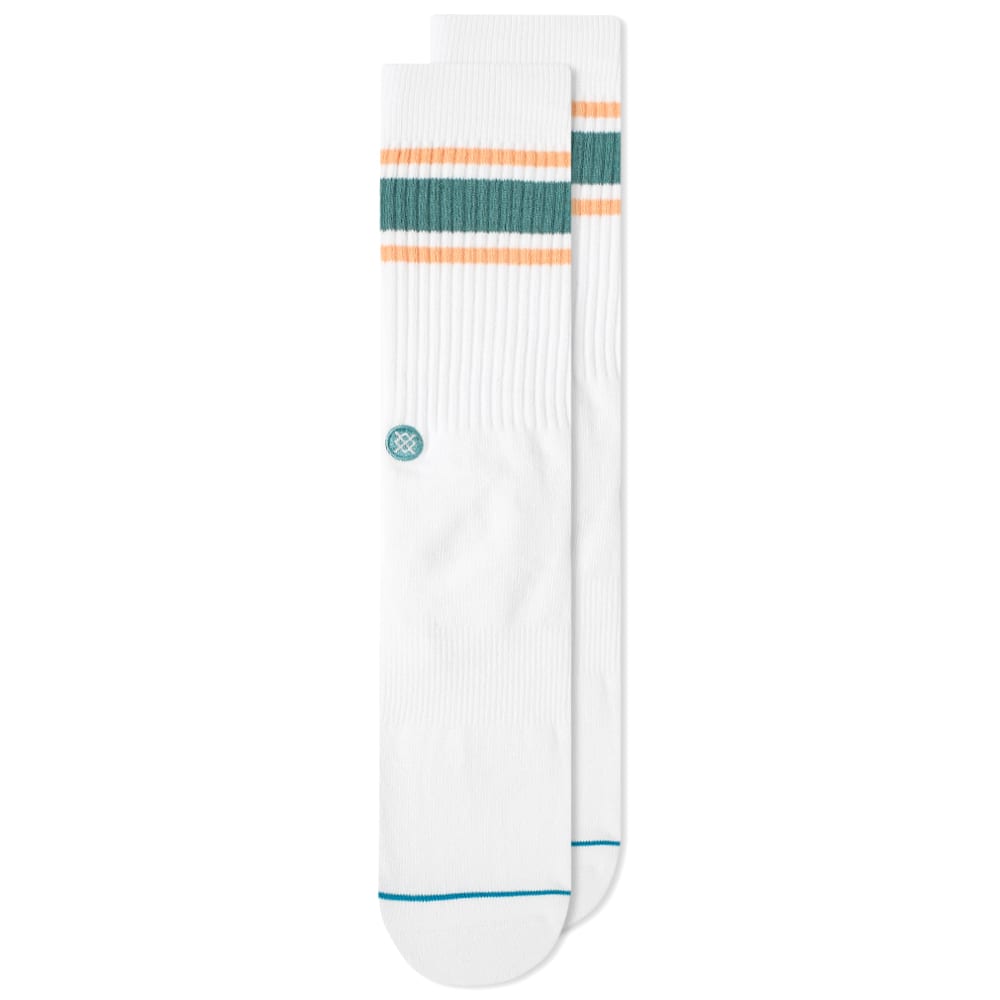 Made from a premium combed cotton mix that will contour to the shape of your feet, these white Boyd socks see Stance deliver a smooth feel with every stride. Tipped with collegiate stripes of blue and orange, the ribbed pair feature reinforced heels and toes that offer additional durability; while mesh vents keep your feet cool and comfortable. 

79% Cotton, 11% Polyester, 8% Nylon, 2% Elastane
Ribbed & Striped Cuffs
Embroidered Logo
Arch Support
Reinforced Heel & Toe