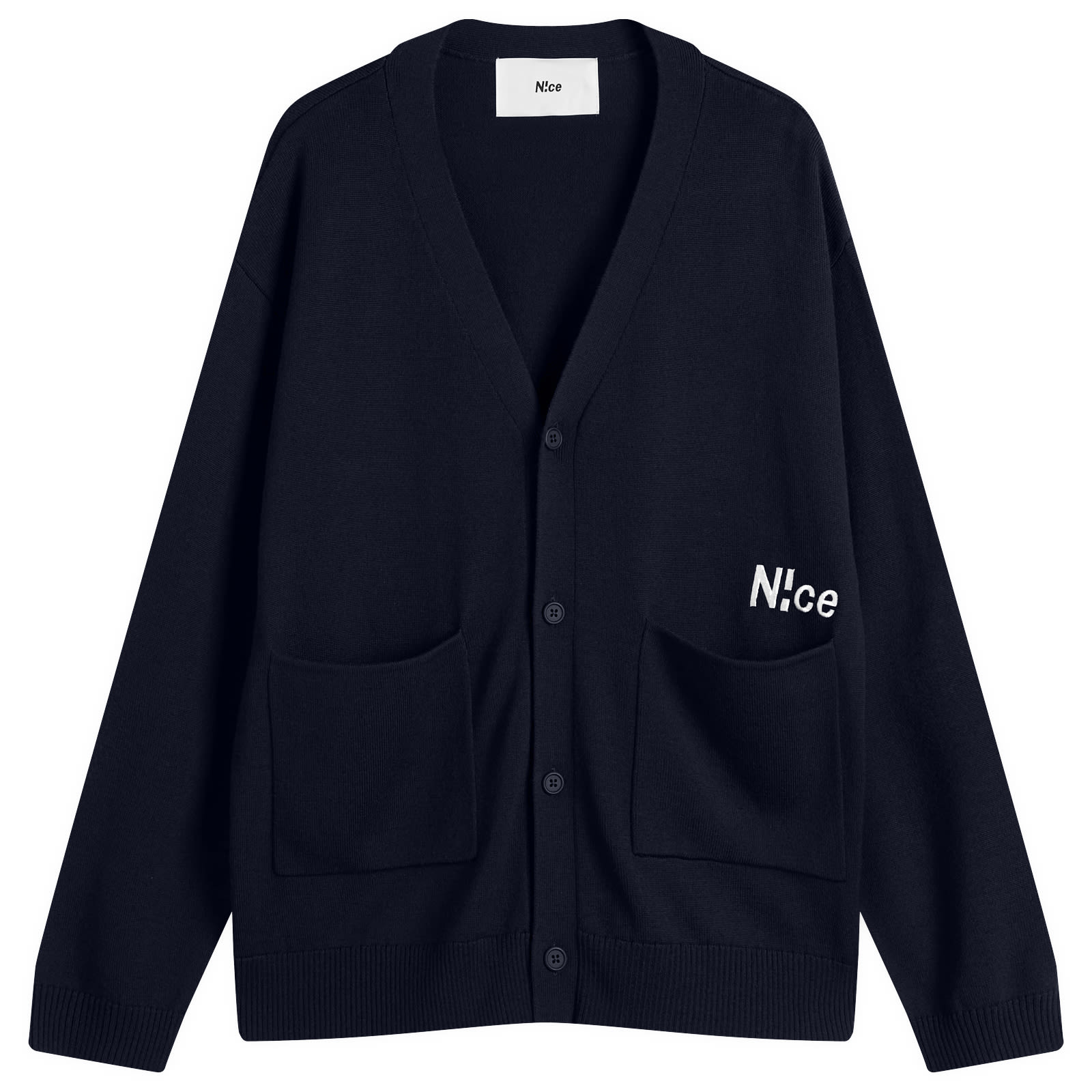 N!CE Men’s Embroidered Logo Knit Cardigan Navy