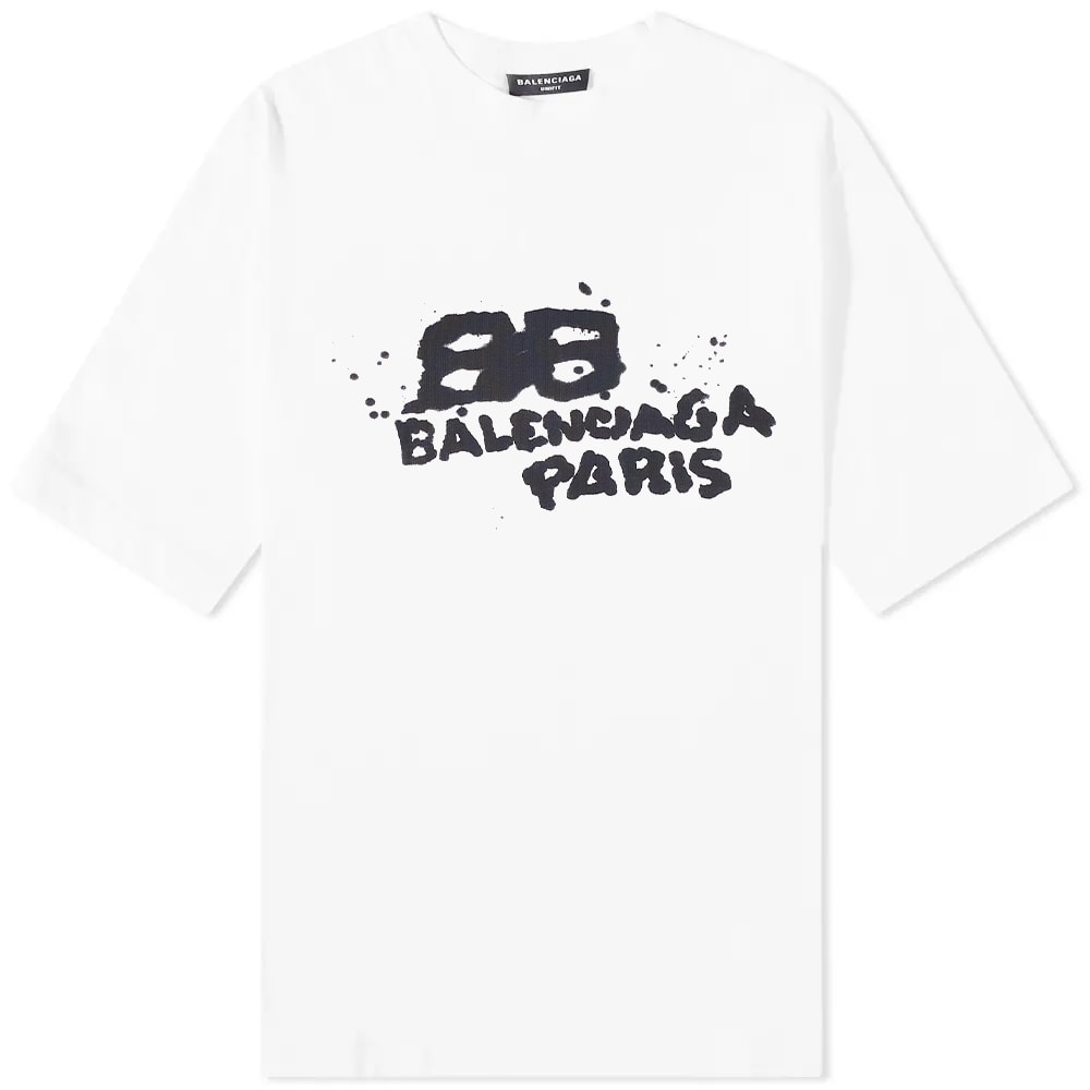 Balenciaga Dirty Paris Logo T-Shirt White & Black | END.