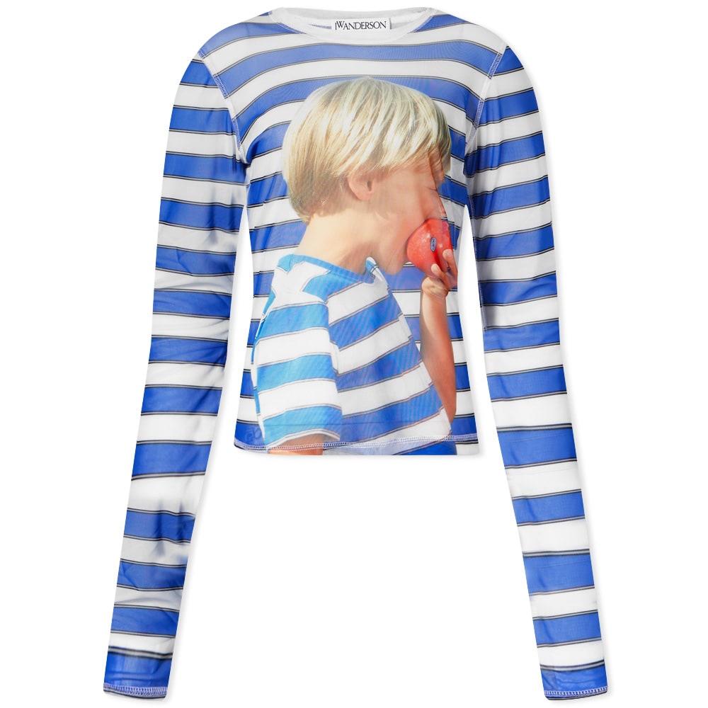 【送料&関税込】J.W. Anderson Logo Mesh White And Blue Top JW Anderson Printed Mesh Top White & Blue | END. (SG)