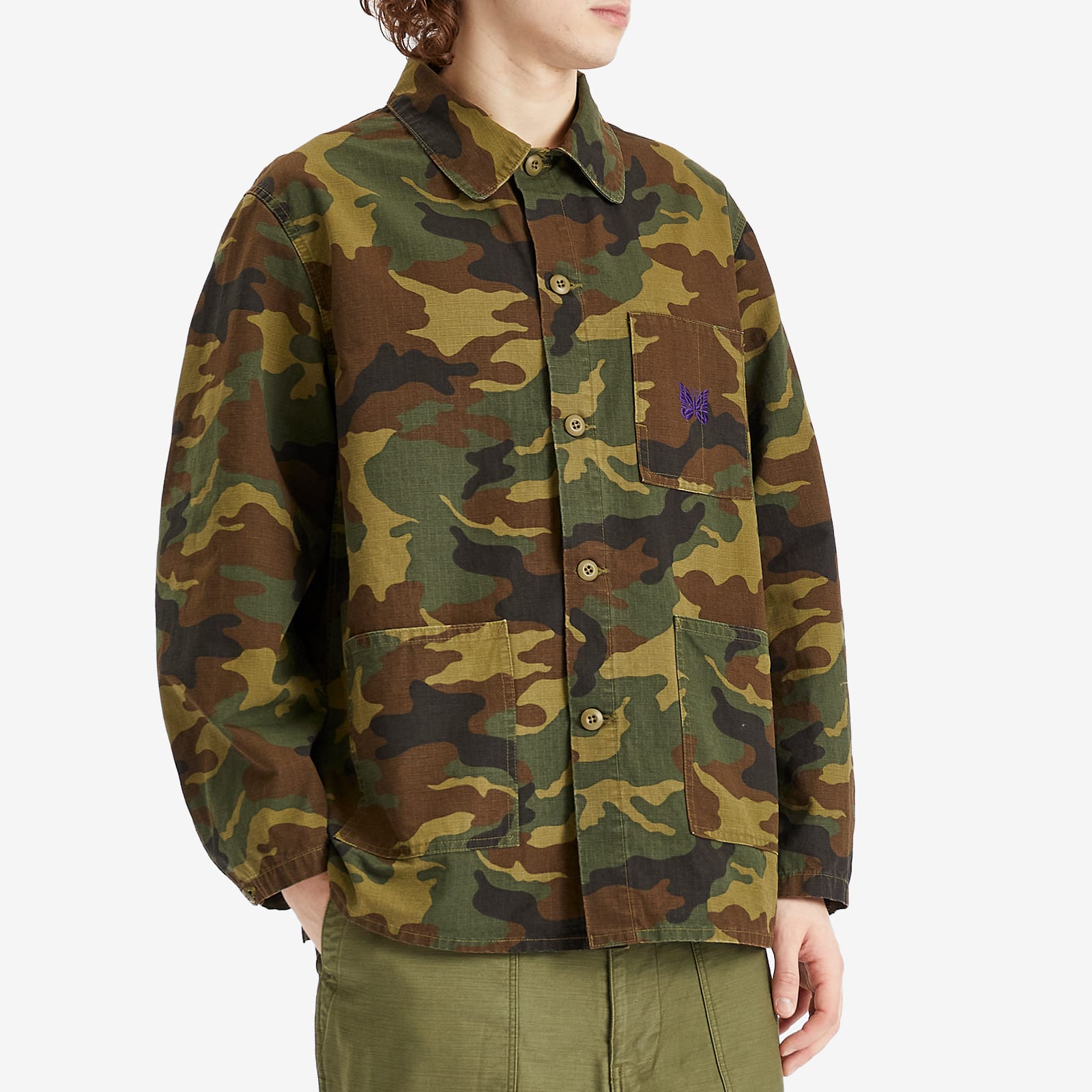 Needles Men's Ripstop Camo Coverall Jacket Woodland - Curated Menswear