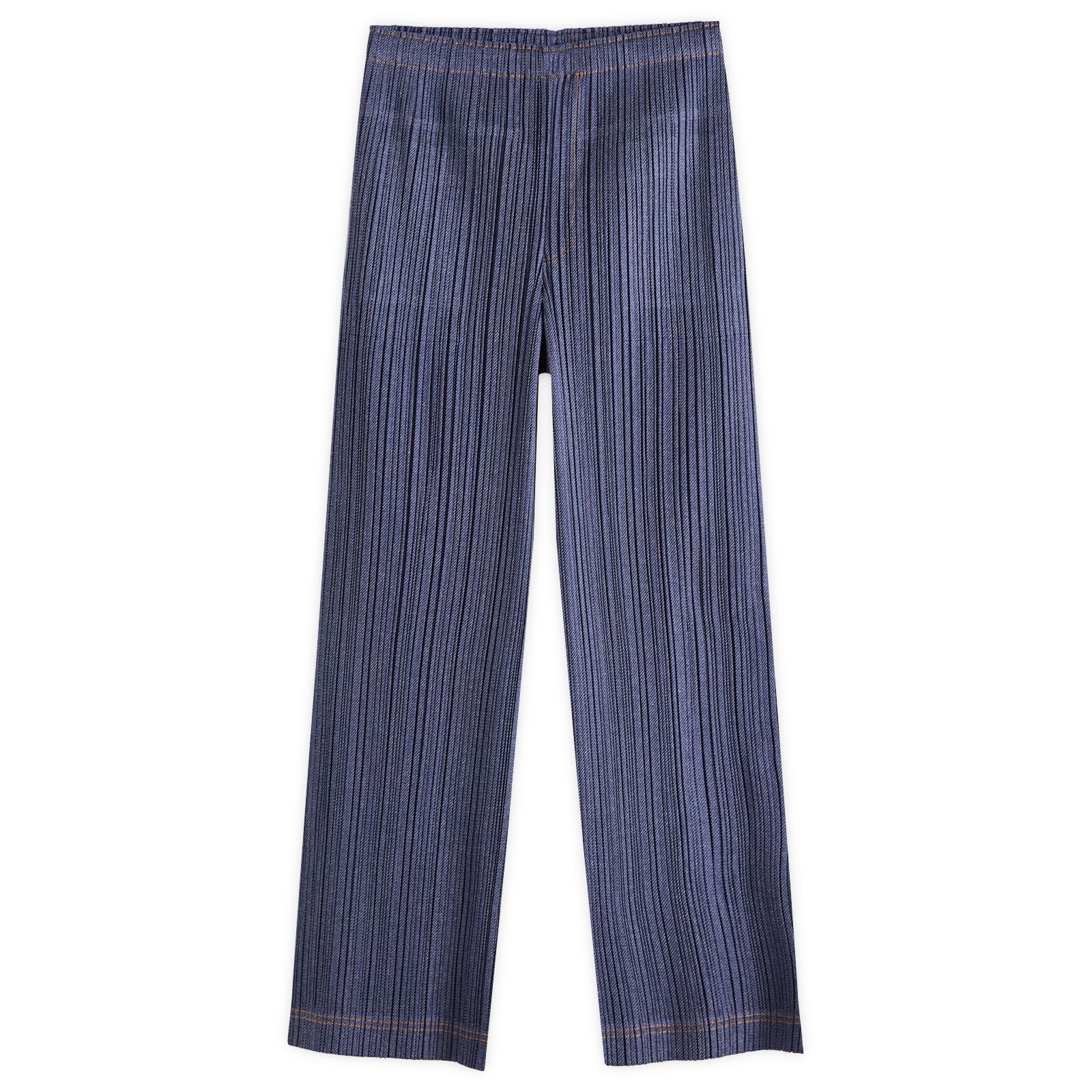 Pleats Please Issey Miyake Women's Blue Denim Pleated Trousers