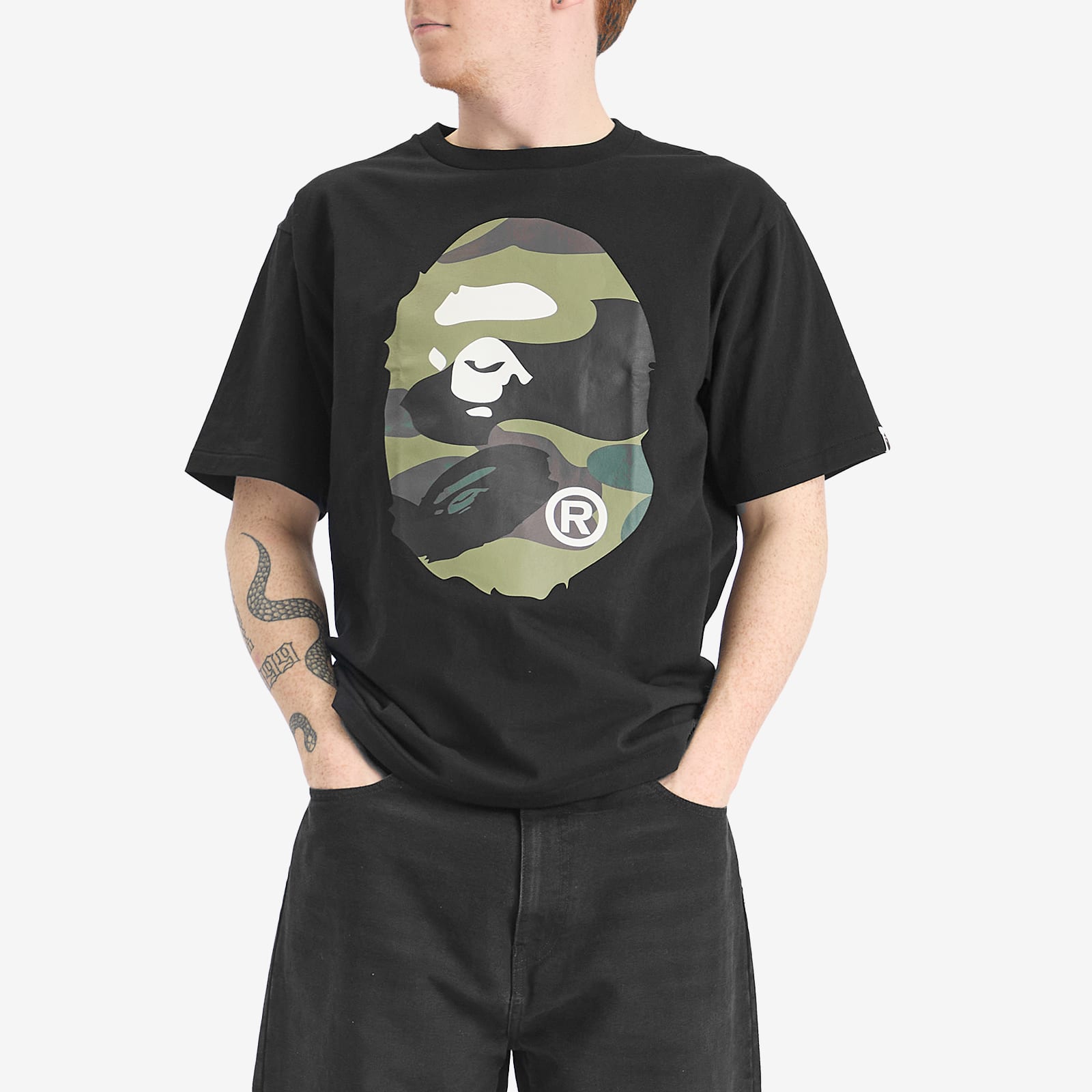 A Bathing Ape Men's Giant 1St Camo Big Ape Head Tee Black X Green