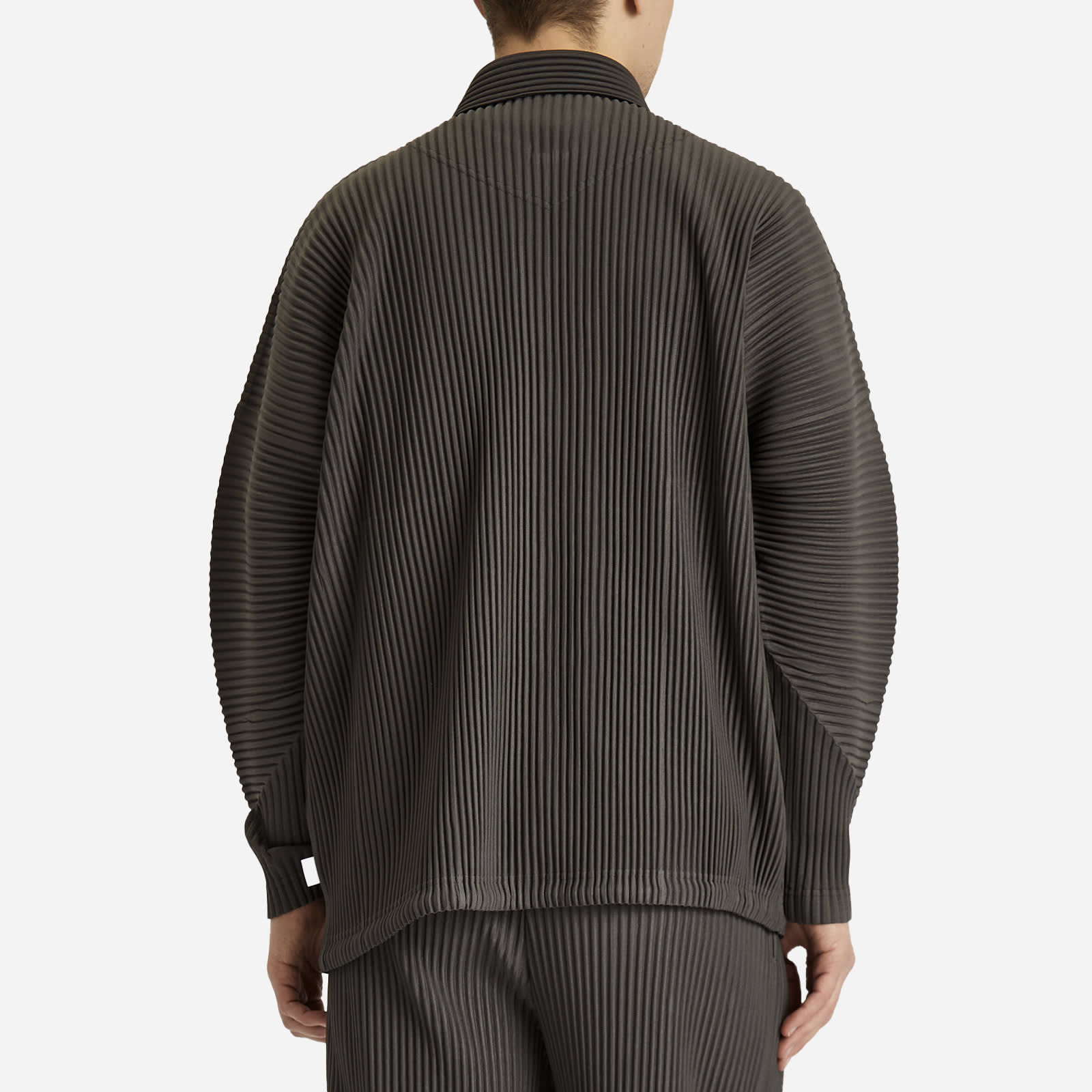 Homme Plissé Issey Miyake Men's Pleated Coach Jacket Charcoal Grey