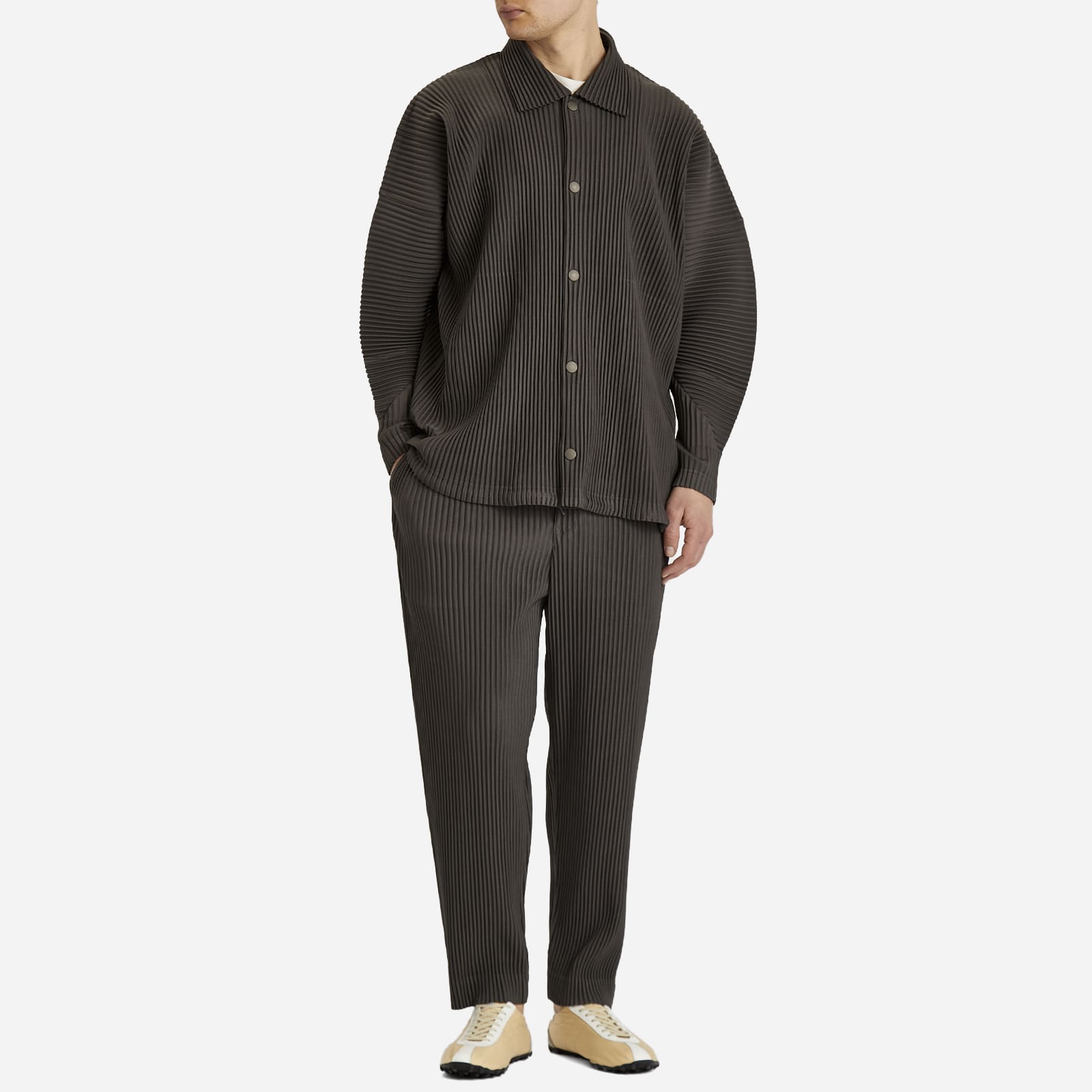 Homme Plissé Issey Miyake Men's Pleated Coach Jacket Charcoal Grey