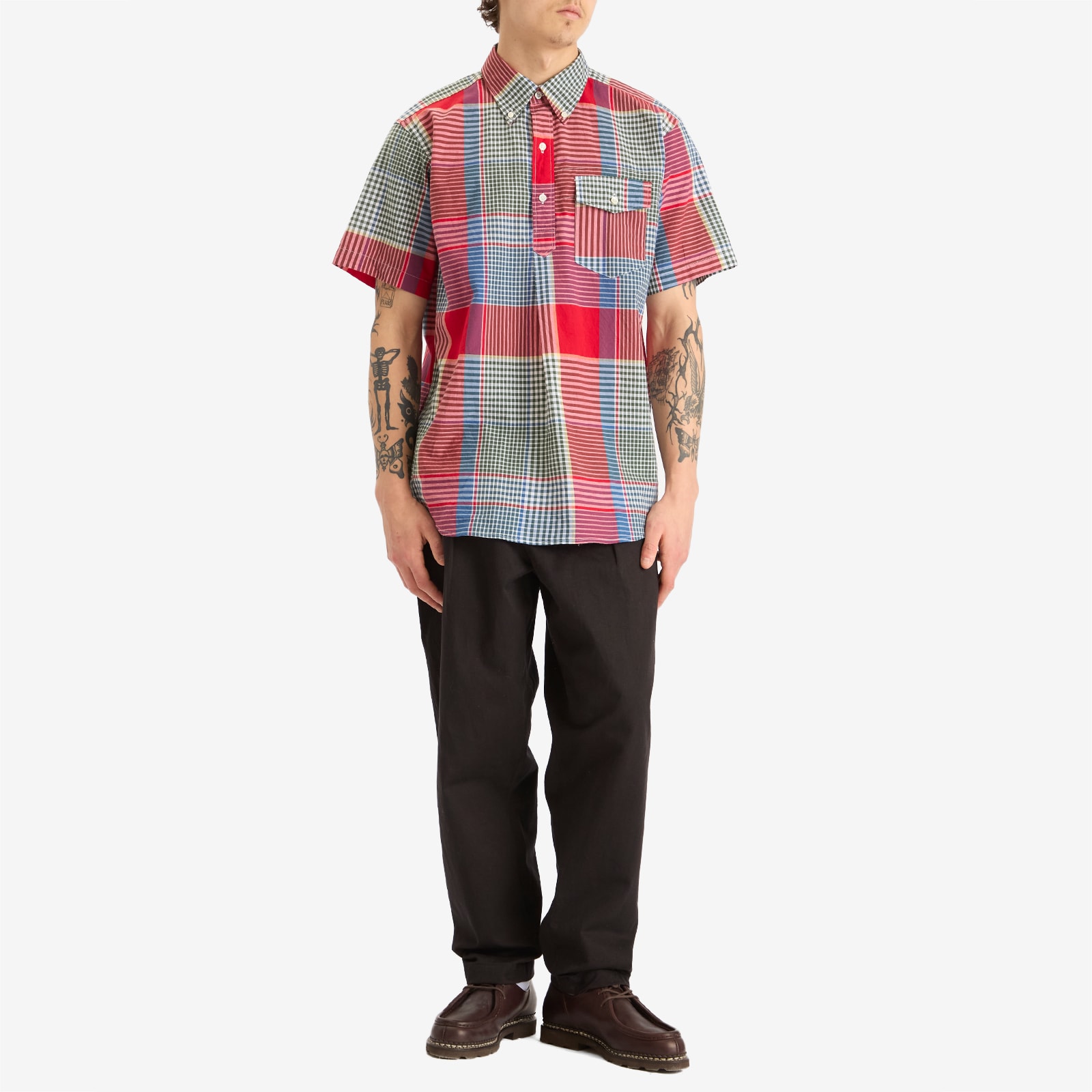 Engineered Garments Men's Popover BD Shirt Red/Green Madras