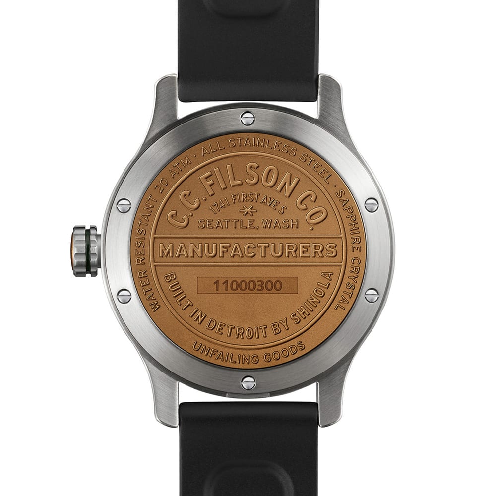 filson black chronograph watch