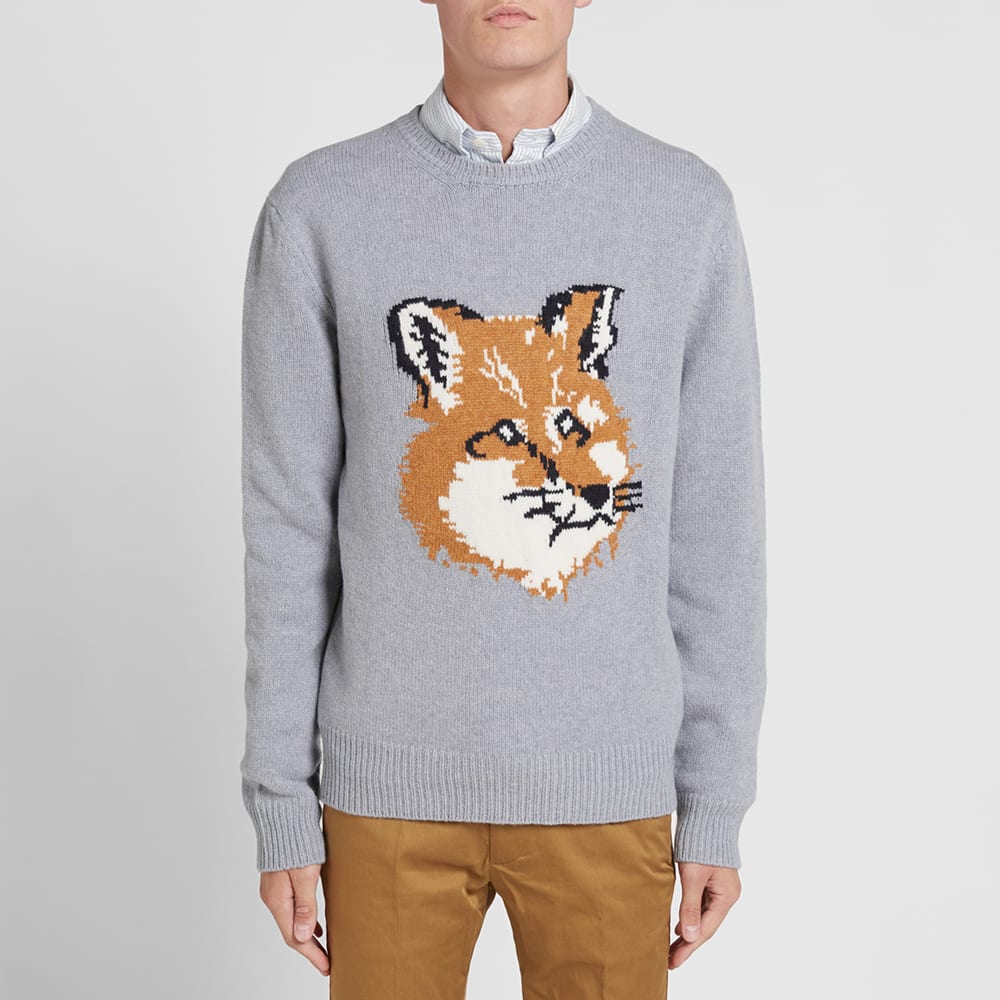 Maison Kitsuné Fox Head Crew Knit Grey | END.