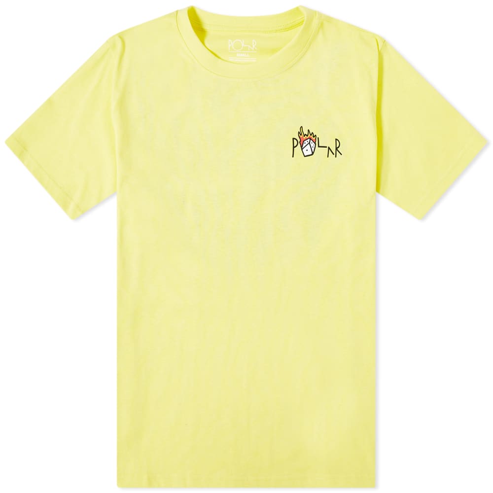 Add a flash of neon yellow into your basic tee rotation thanks to Polar Skate Co. team member Jacob Ovgren and his esoteric burning castle artwork. Made in Portugal, this flashy piece is ready to play; completed with risky burning die branding at its chest.

100% Cotton
Ribbed Crewneck
Printed Branding 
Jacob Ovgren Artwork 
Made in Portugal