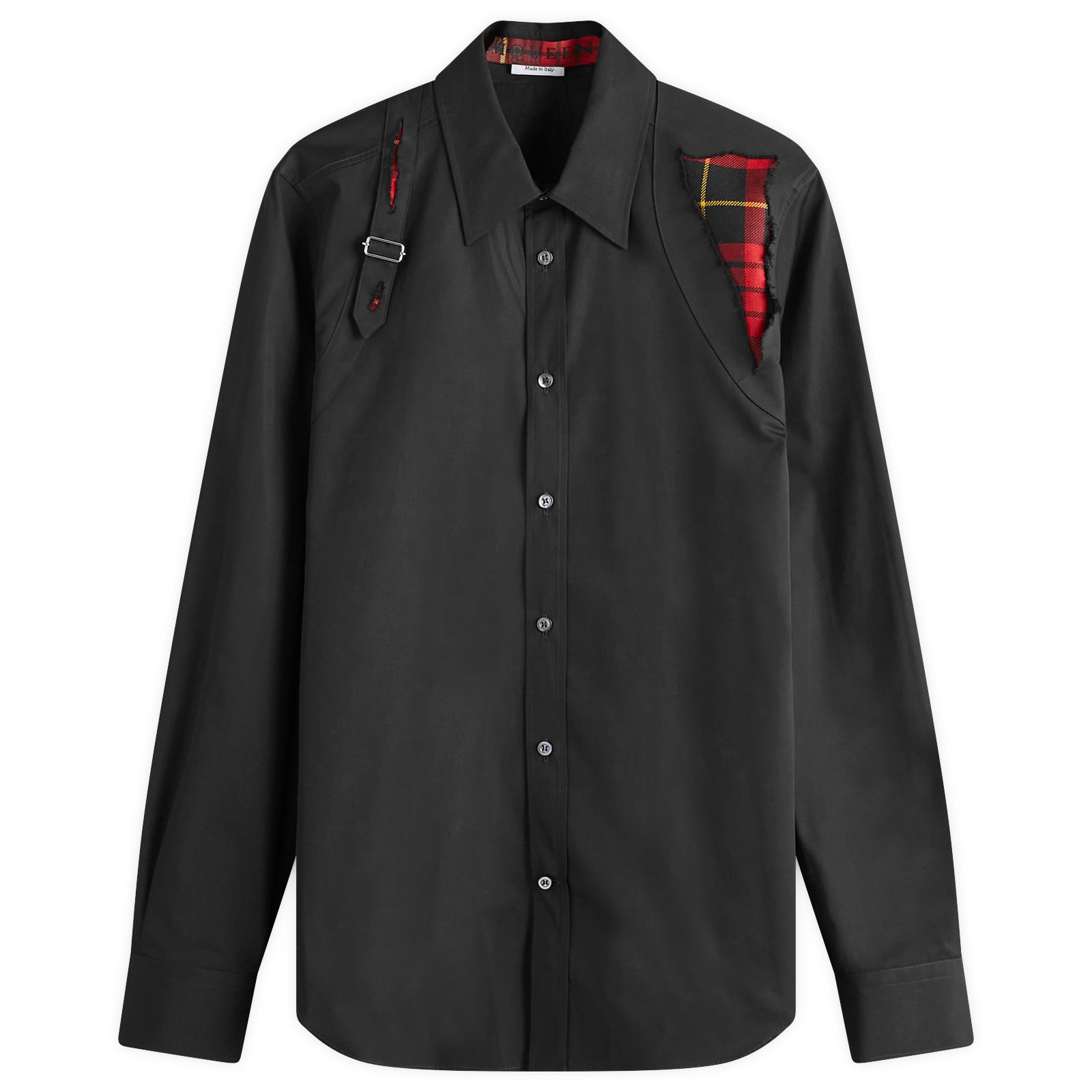 Alexander McQueen Distressed Tartan Harness Shirt Black