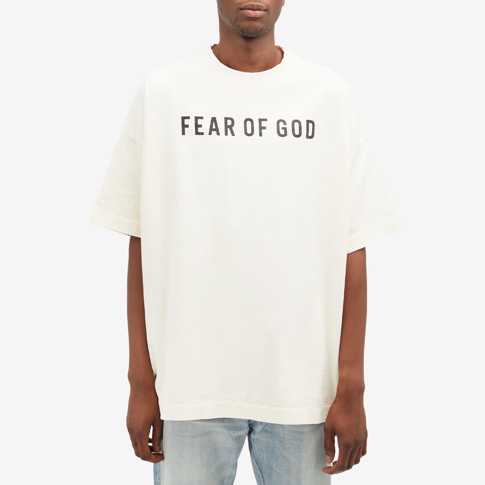 Fear of God Men's Short Sleeve Text Print T-Shirt Cream