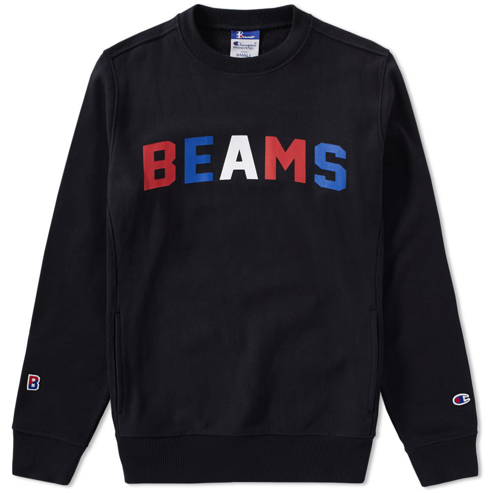 The latest collaborative effort from Champion x Beams sees the pair make a welcome return to European shores. The familiar duo return to update an authentic piece of athletic apparel,  paying homage to the collegiate style and iconic colourways of the American sportswear company.

90% Cotton, 10% Polyester
Dual Branding
Ribbed Collar, Cuffs and Hem 
BEAMS Chest Print 
Side Entry Pockets