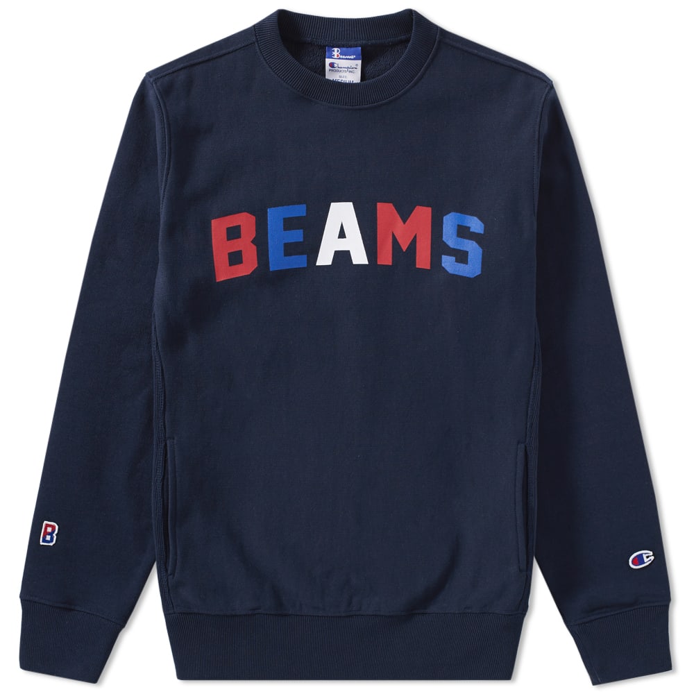 The latest collaborative effort from Champion x Beams sees the pair make a welcome return to European shores. The familiar duo return to update an authentic piece of athletic apparel,  paying homage to the collegiate style and iconic colourways of the American sportswear company.

90% Cotton, 10% Polyester
Dual Branding
Ribbed Collar, Cuffs and Hem 
BEAMS Chest Print 
Side Entry Pockets