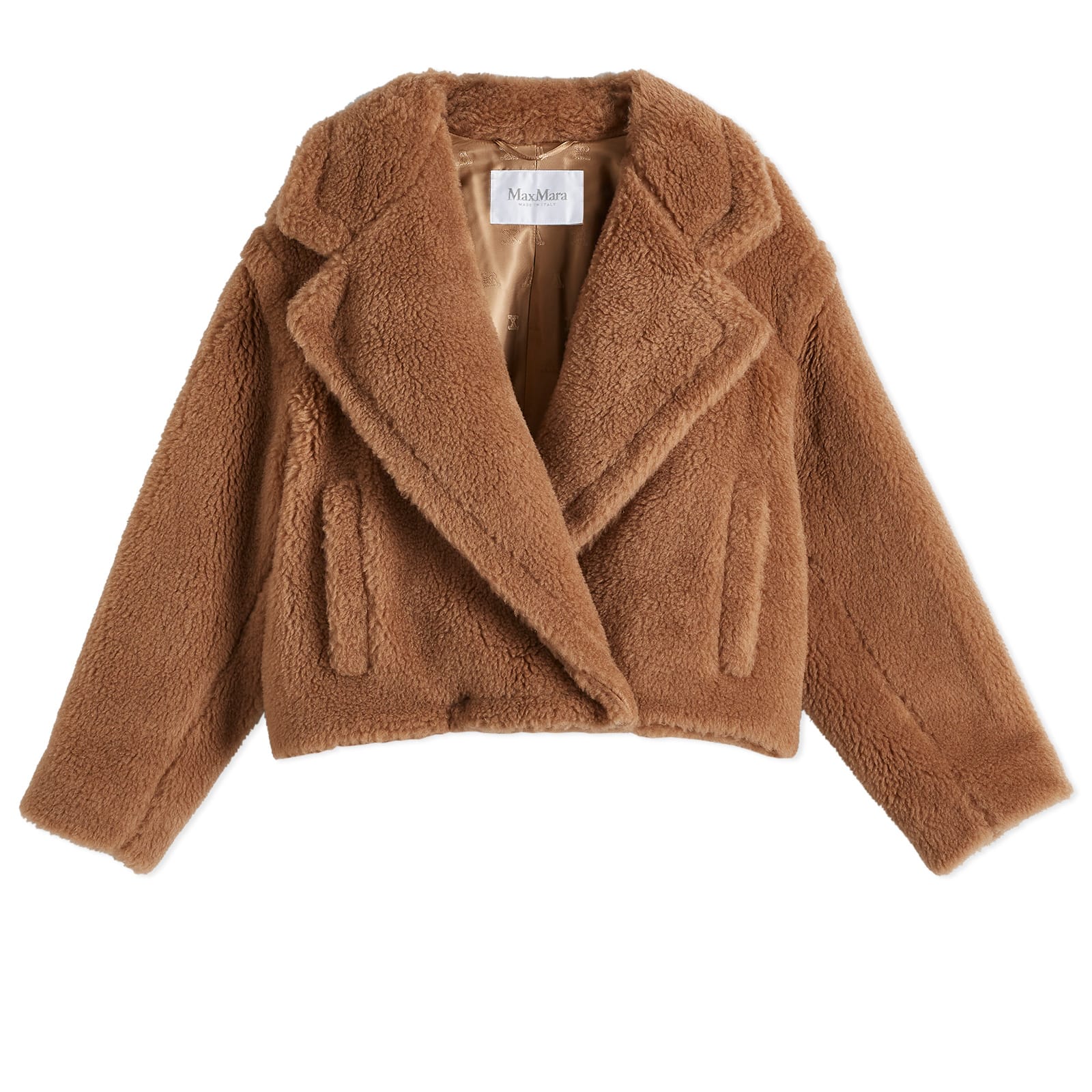 Max Mara Womens Camel Gardone Cropped Fluffy Coat Size 12 - END. Clothing