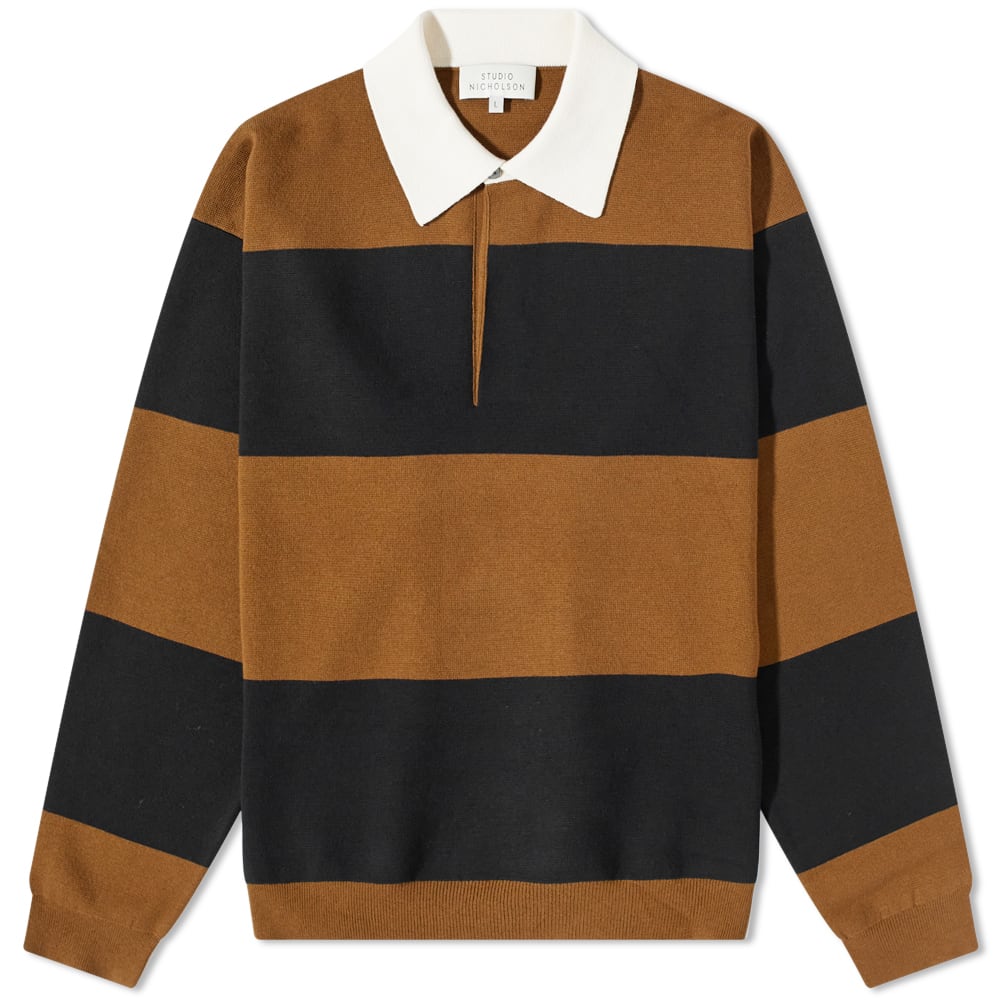 Studio Nicholson Tarak Rugby Knit Peat & Black Stripe | END.