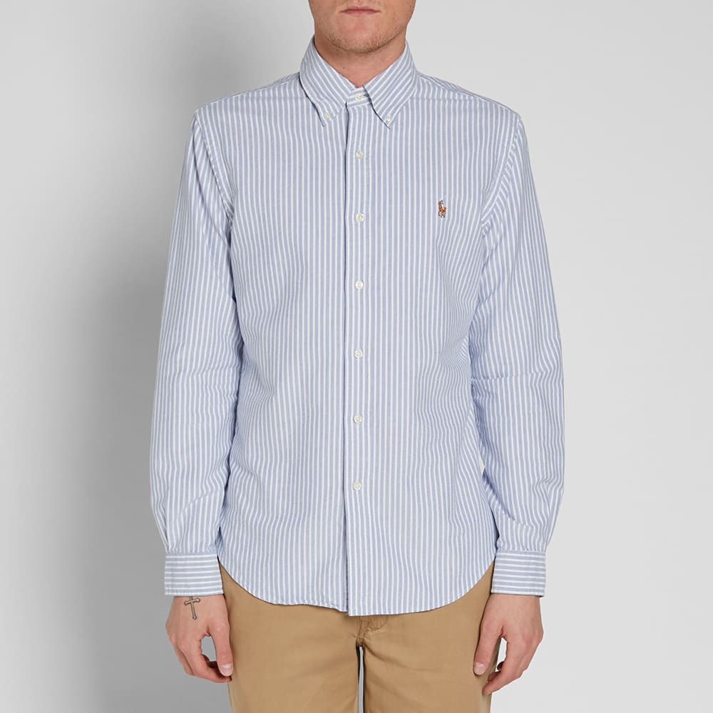 Polo Ralph Lauren Slim Fit Button Down Oxford Shirt White & Blue Stripe ...