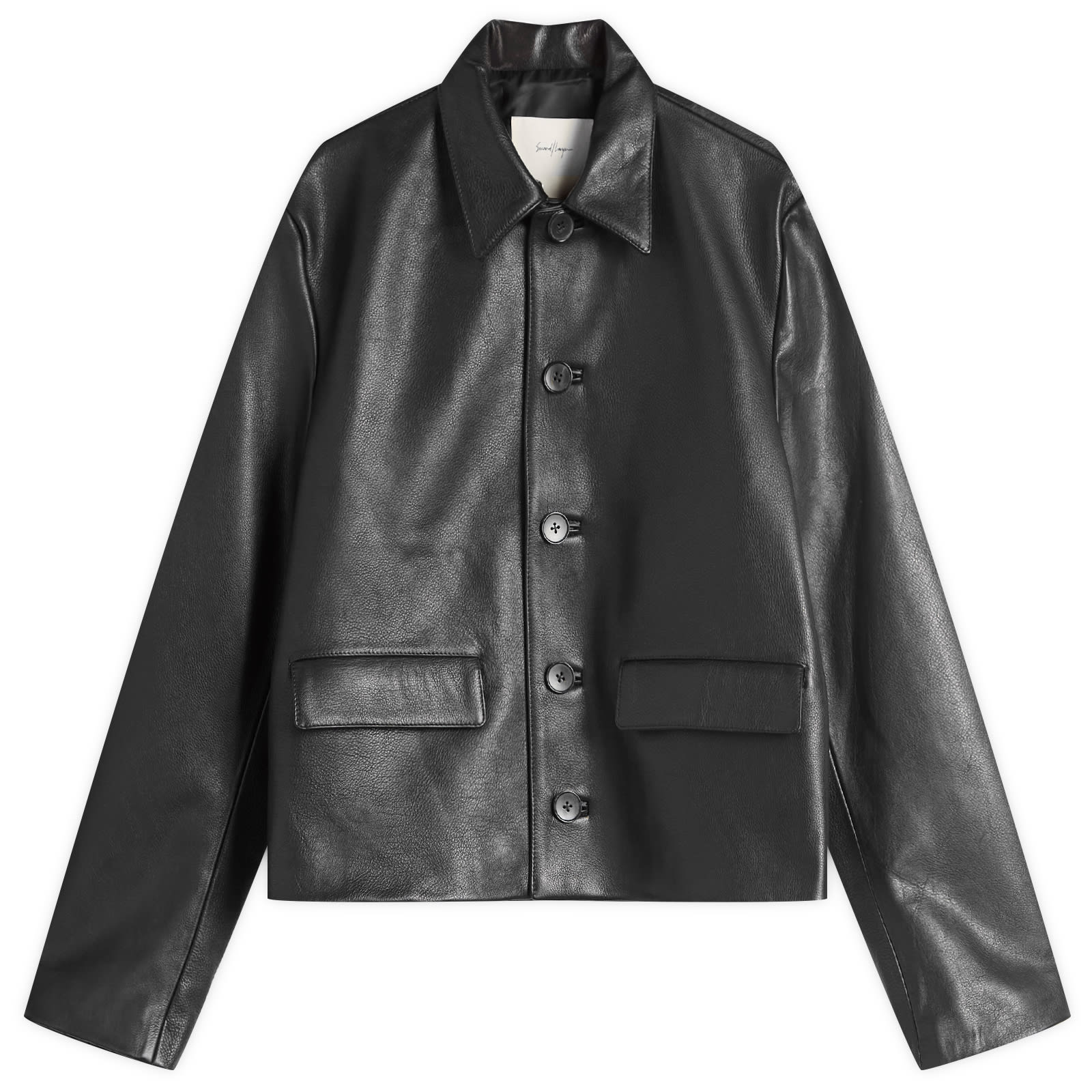 Second/Layer Men’s Button Through Leather Jacket Black