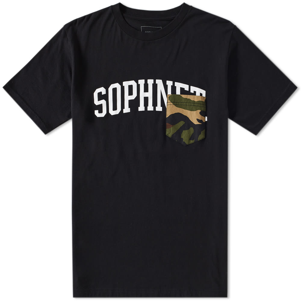 SOPHNET.’s love for all things Americana sees the Japanese label look to a college-esque style and its sportswear appeal. Reminiscent of an American football uniforms, the back of the jersey is printed with number ‘98’; to the front the tee proudly showcases the brand moniker and their love for camo print. 

100% Cotton
Ribbed Crew Neckline
SOPHNET. Chest Print 
‘98’ Back Print
Chest Patch Pocket