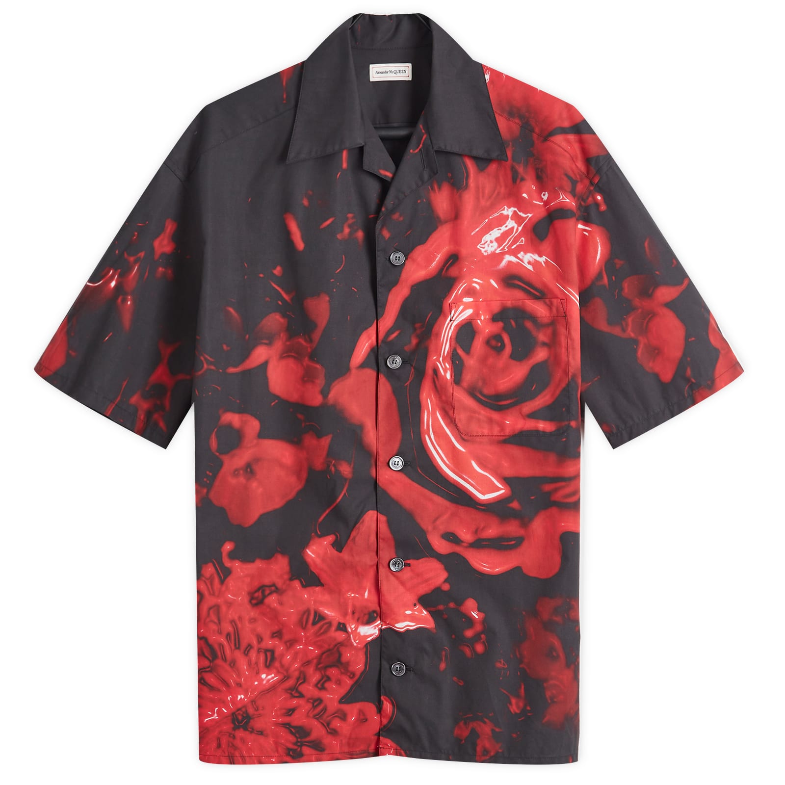alexander mcqueenレタリングシャツフラワー　オリエンタル植物文様 Alexander McQueen Men's Waxed Floral Print Vacation Shirt Black