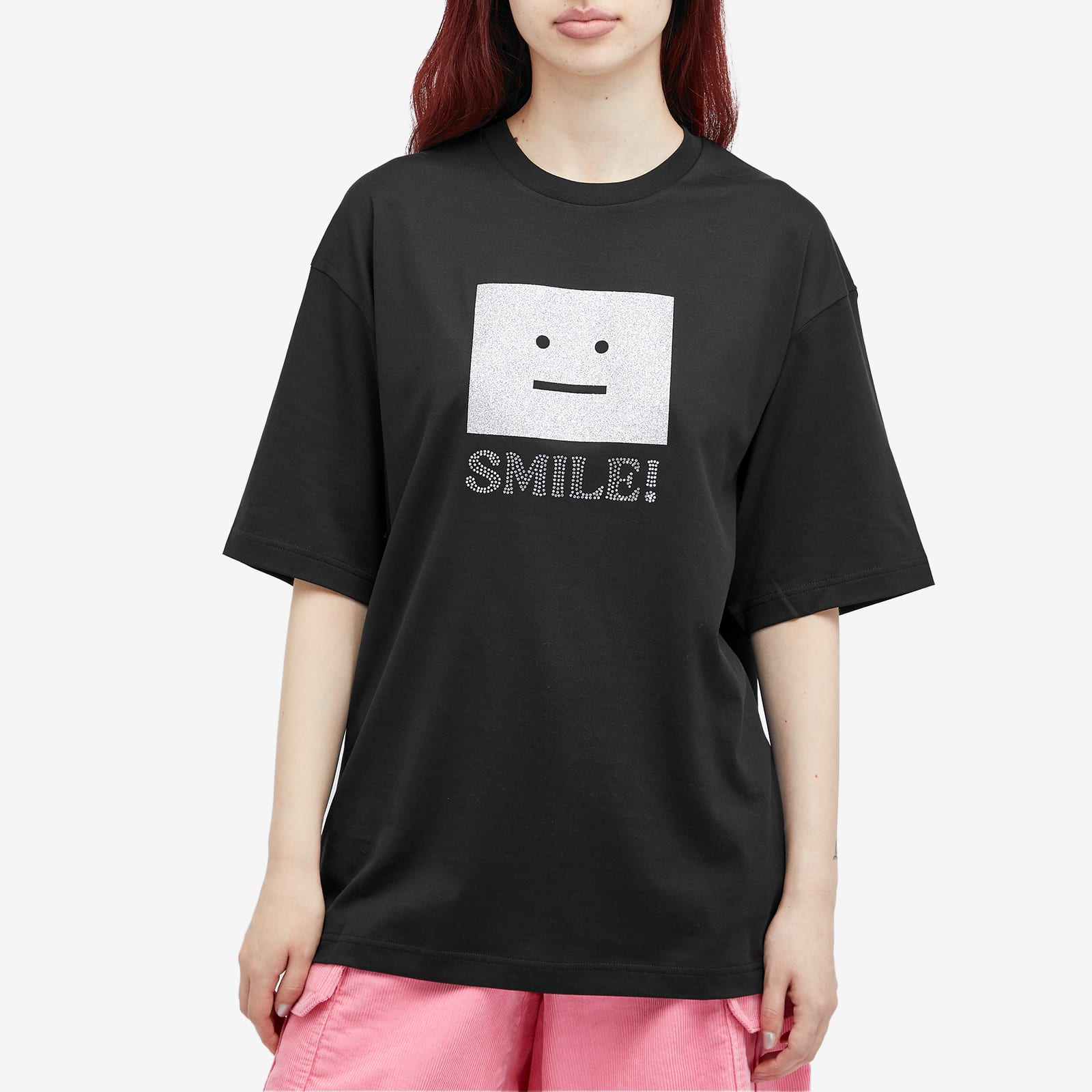 Acne Studios Women's Face Smile T-Shirt Black | CL0286-900 | FOOTY.COM