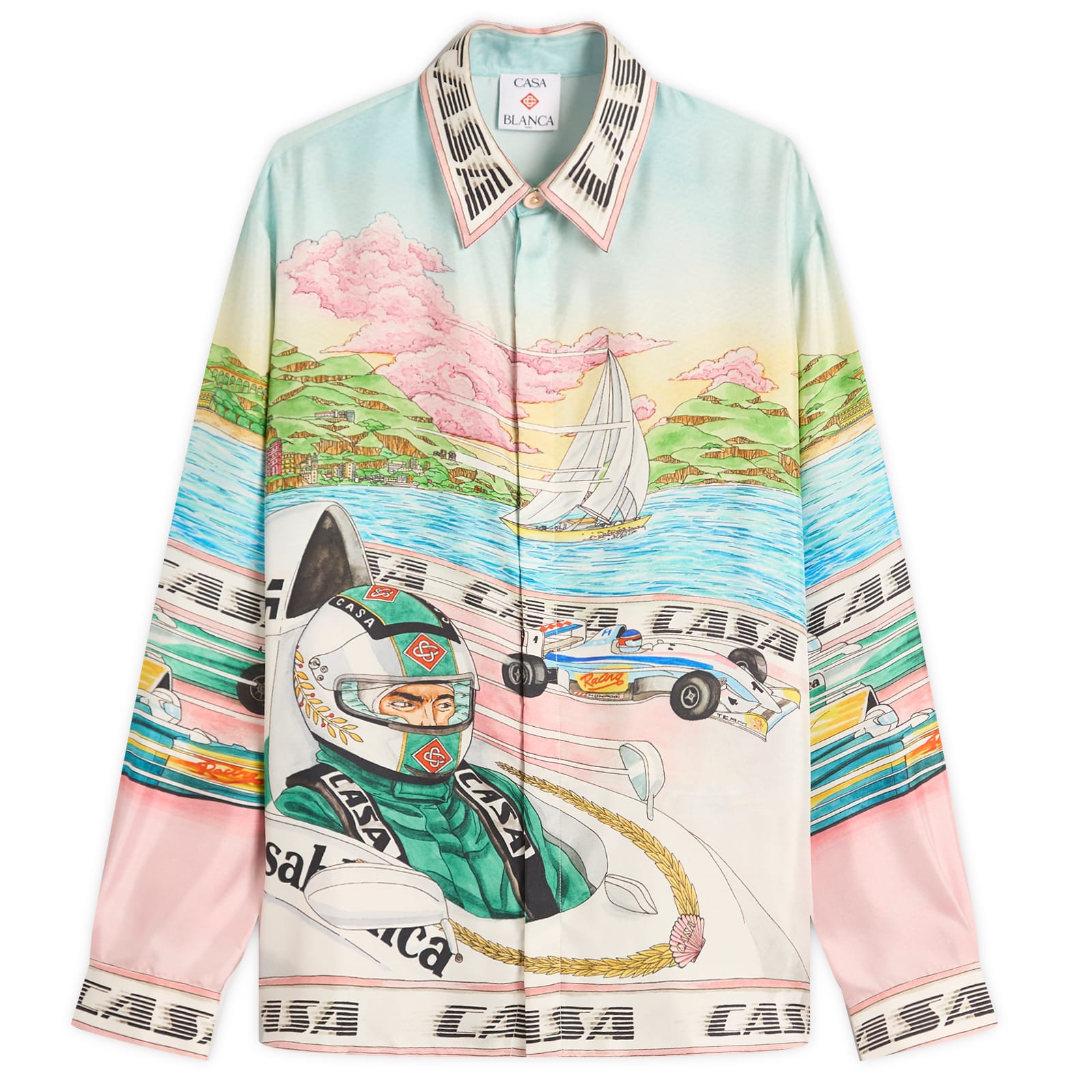 Casablanca Men's Blue Classic Long Sleeve Patterned Silk Shirt
