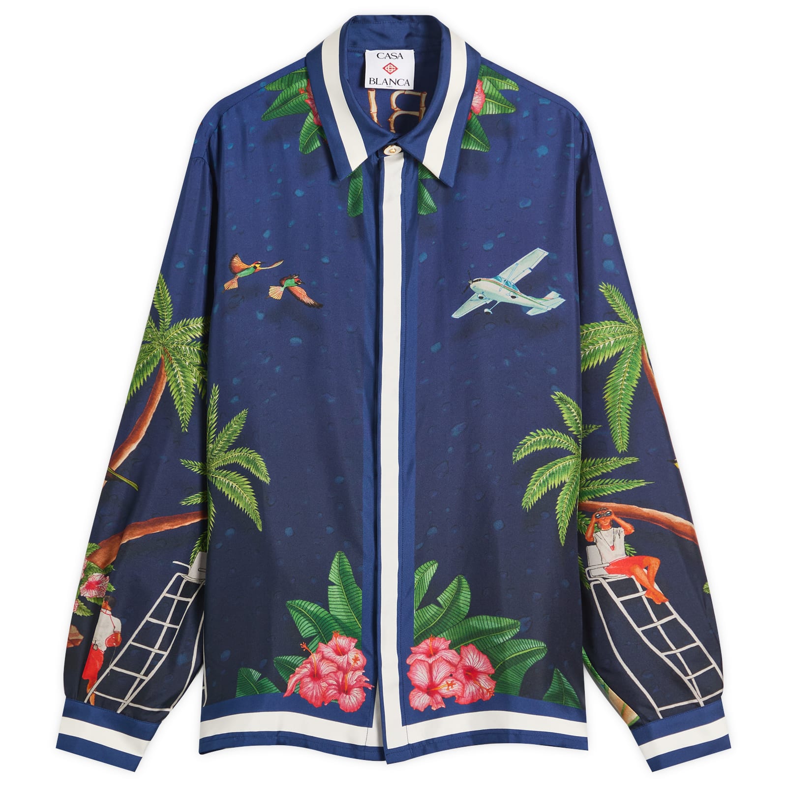 Tシャツ・カットソー Casablanca (MPF25 SH 021 02CASABLANCASURFCLUB MIDNIGHT) Casablanca Classic Long Sleeve Patterned Silk Shirt Navy