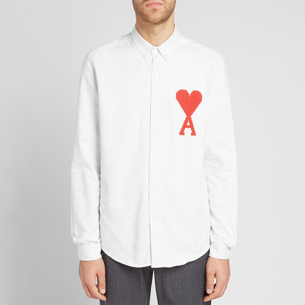 Ami Oversized Heart Patch Oxford Shirt White End