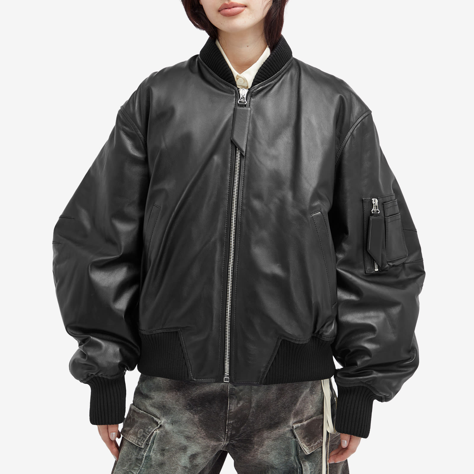 The Attico Women's Anja Leather Bomber Jacket Black