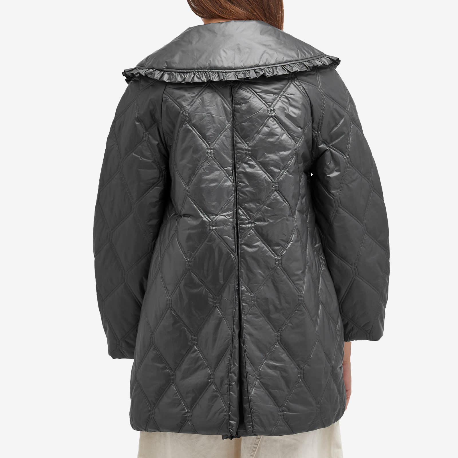 GANNI Women's Shiny Quilt Midi Jacket Black Sand | W0170-052