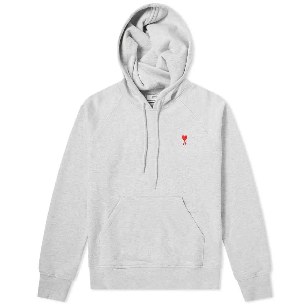 AMI Small Heart Popover Hoodie Heather Grey | END. (US)